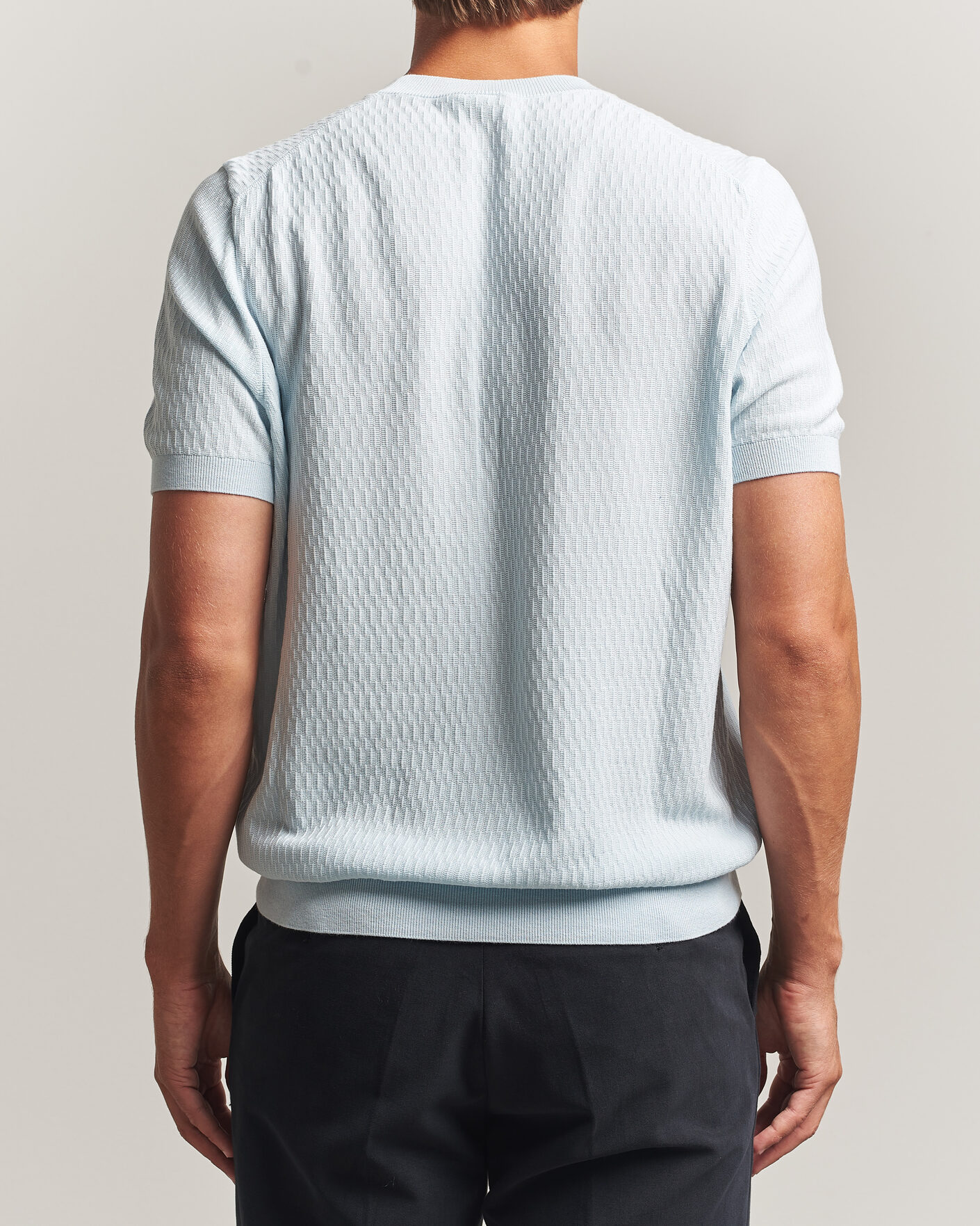 Homme | T-shirts | BOSS BLACK | Laruso Structured Knitted T-Shirt Open Blue
