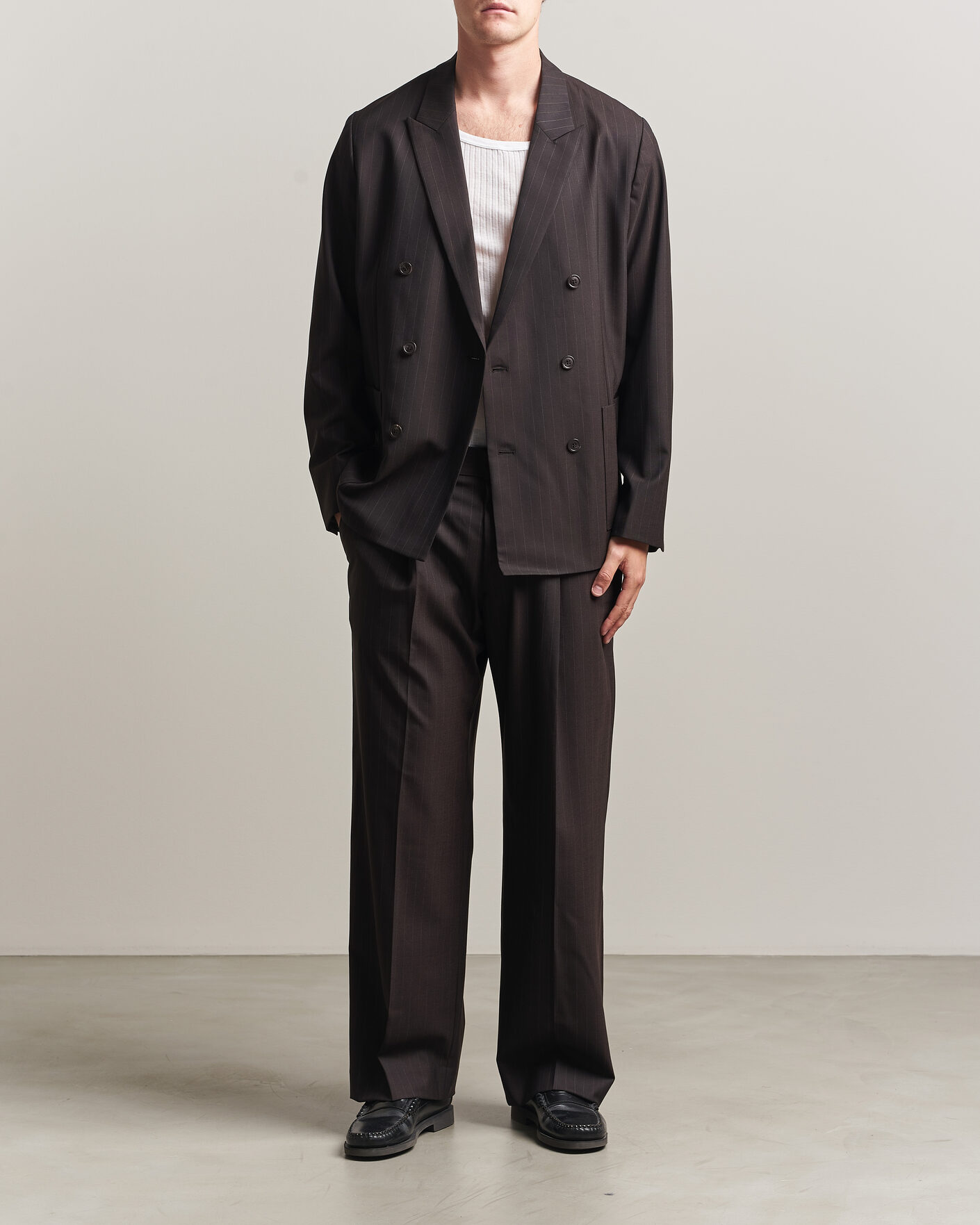 Heren | Blazers | NN07 | Jordin Pinstriped Double Breasted Blazer Dark Brown