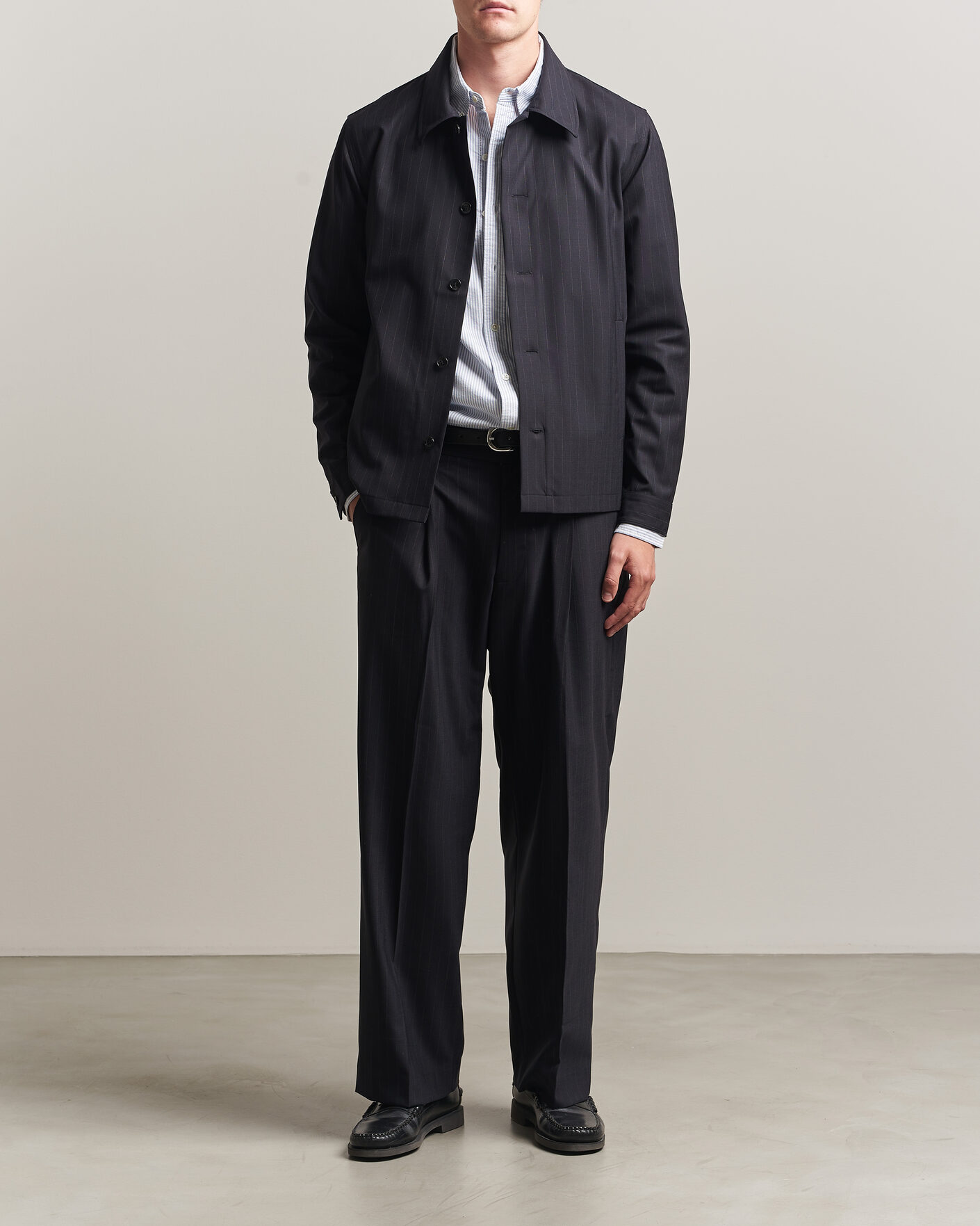 Homme | Chemises | NN07 | Zander Pinstriped Overshirt Navy Blue