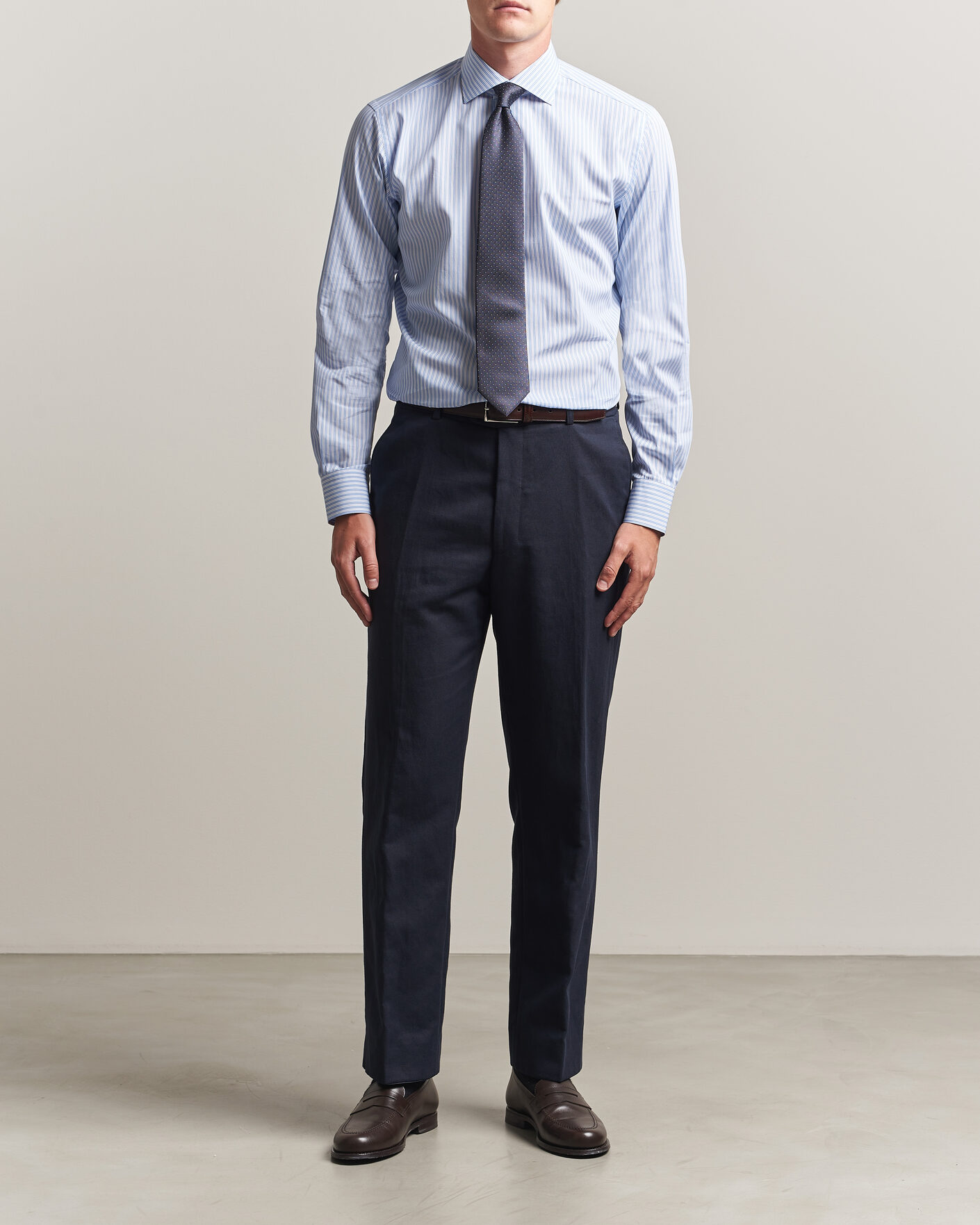 Homme | Chemises | Brioni | Poplin Cotton Dress Shirt Light Blue Stripe