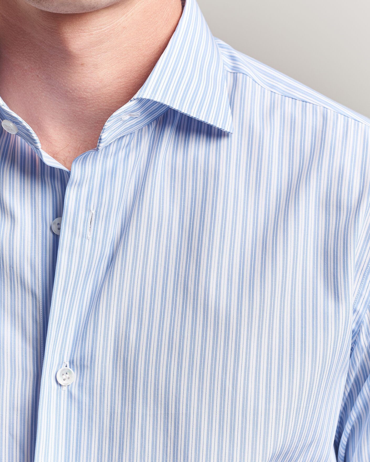 Homme | Chemises | Brioni | Poplin Cotton Dress Shirt Light Blue Stripe