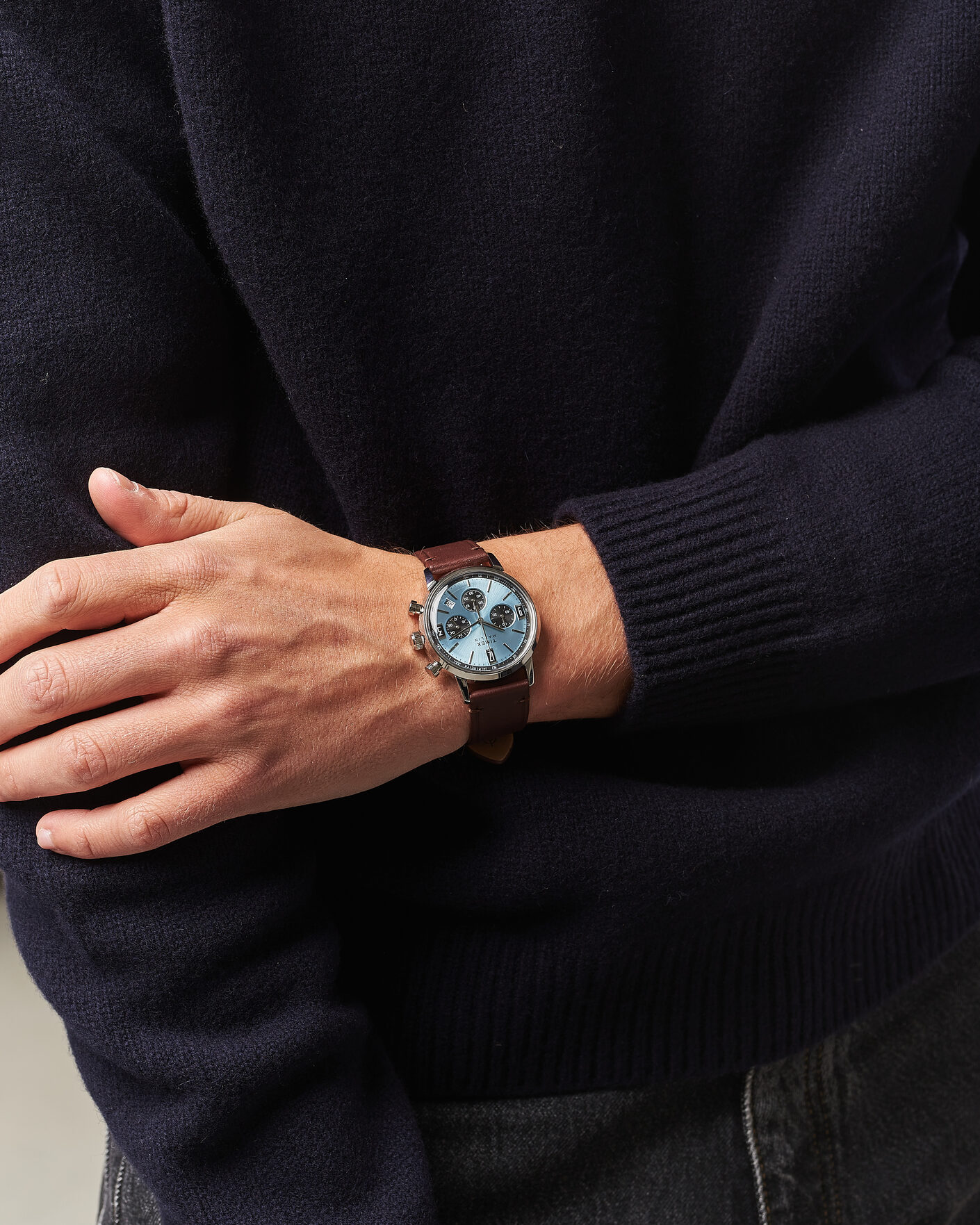 Heren | Timex Marlin Quartz Chronograph Leather 40mm Ice Blue Dial | Timex | Marlin Quartz Chronograph Leather 40mm Ice Blue Dial
