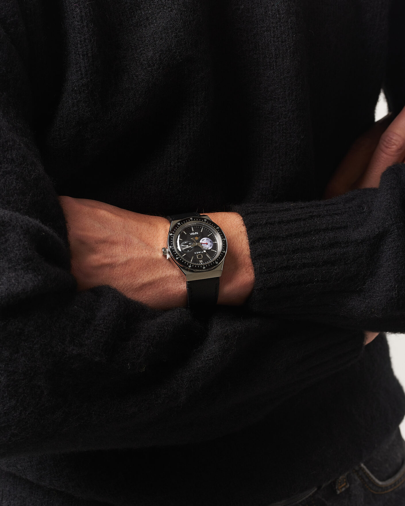 Heren | Timex Q Timex x NASA Luminous Leather Strap 40mm Black Dial | Timex | Q x NASA Luminous Leather Strap 40mm Black Dial