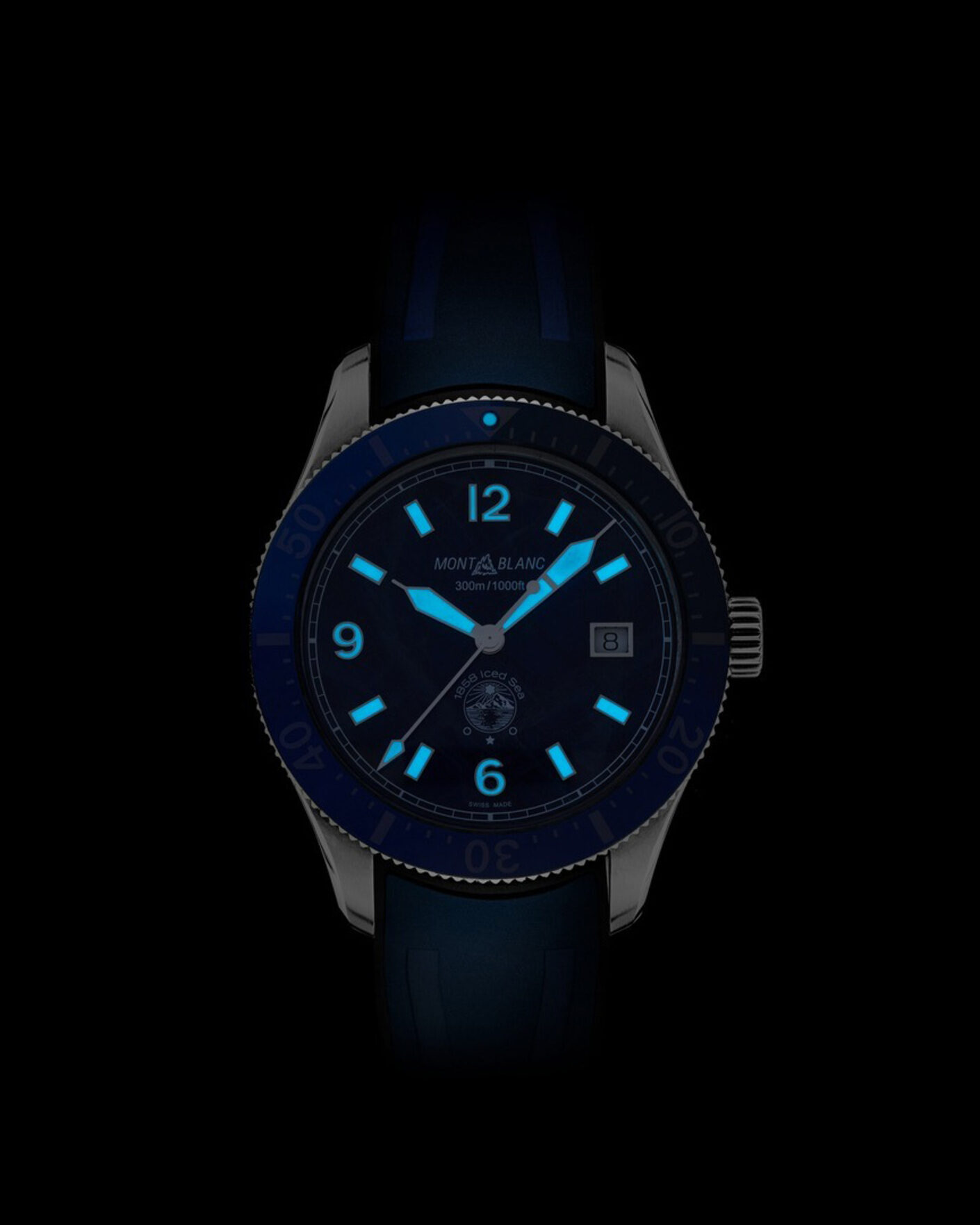 Heren | Montblanc Iced Sea Automatic Date Rubber Strap Blue | Montblanc | Iced Sea Automatic Date Rubber Strap Blue