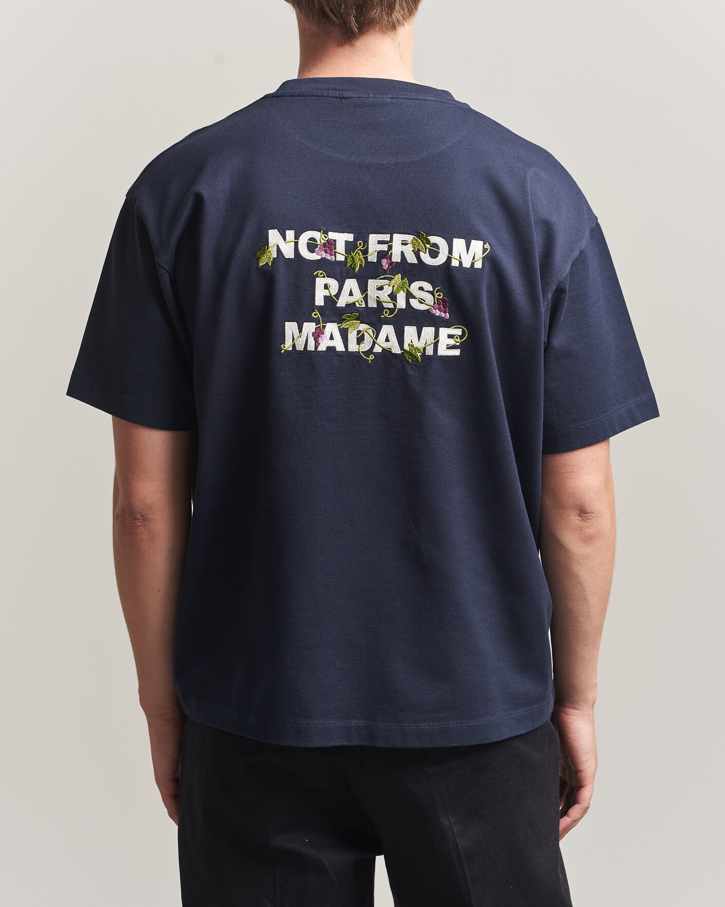 Homme | T-shirts | Drôle de Monsieur | Vine Embroidered Slogan T-Shirt Navy