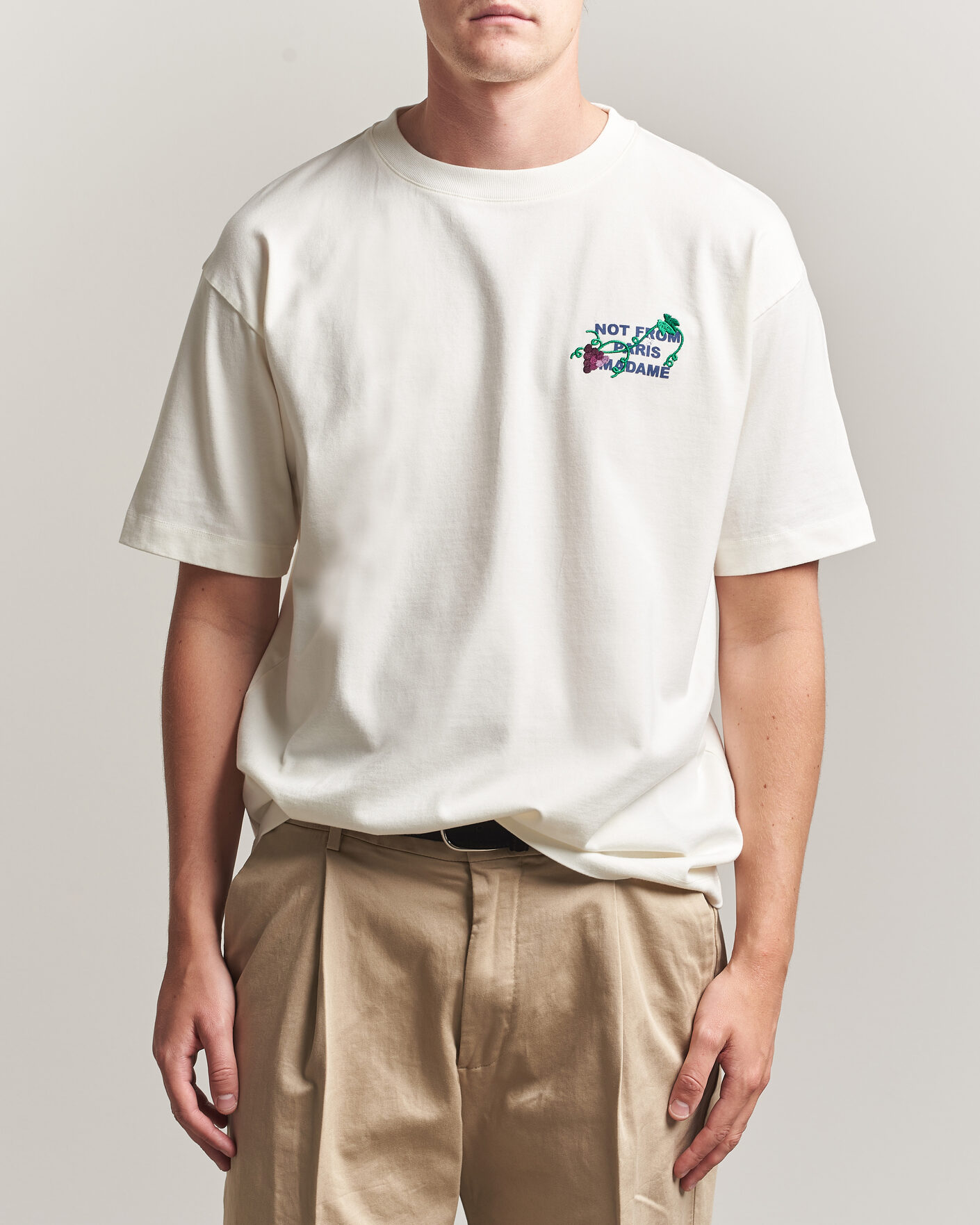 Homme | T-shirts | Drôle de Monsieur | Vine Embroidered Slogan T-Shirt Off White