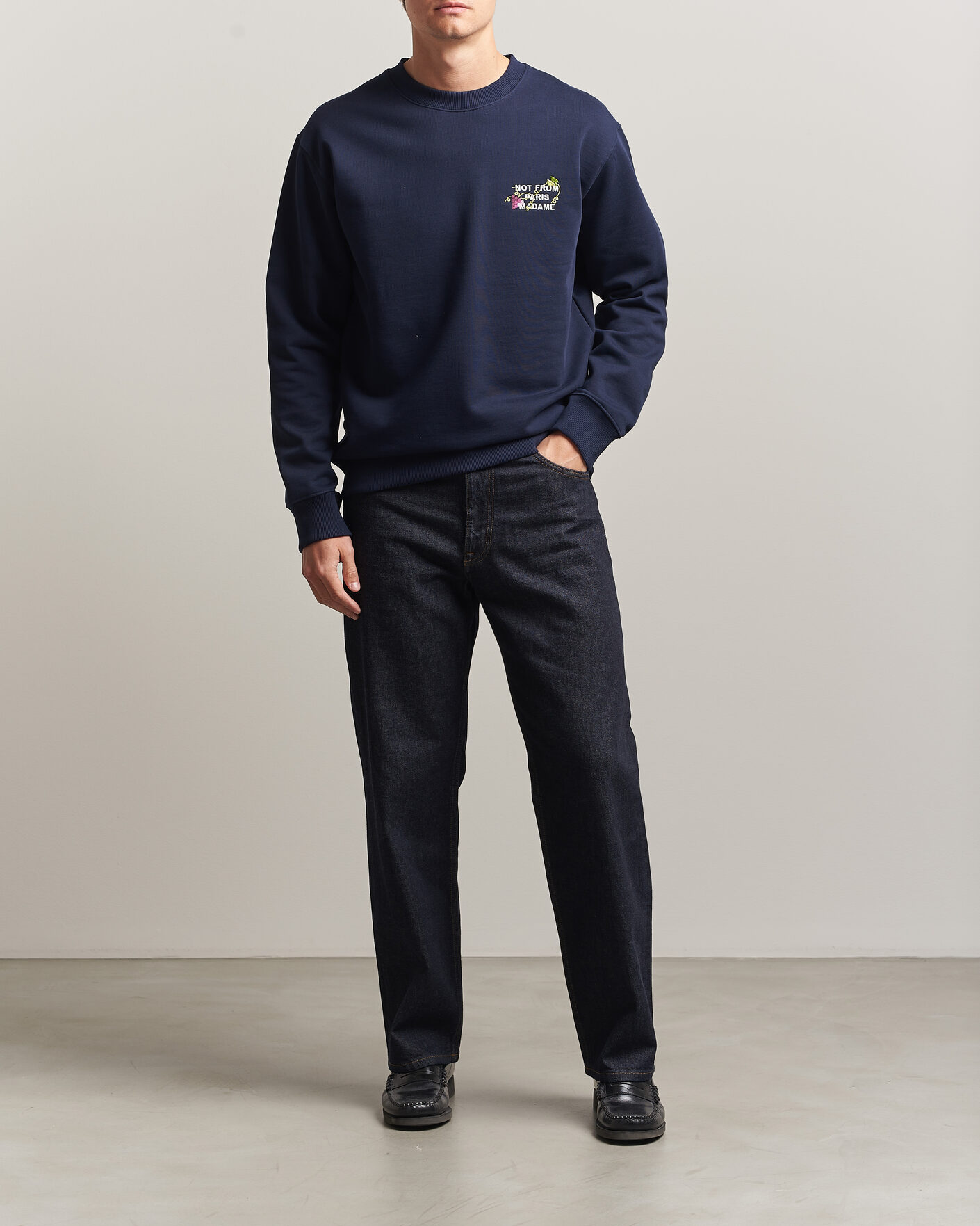 Heren | Truien | Drôle de Monsieur | Vine Embroidered Slogan Sweatshirt Navy