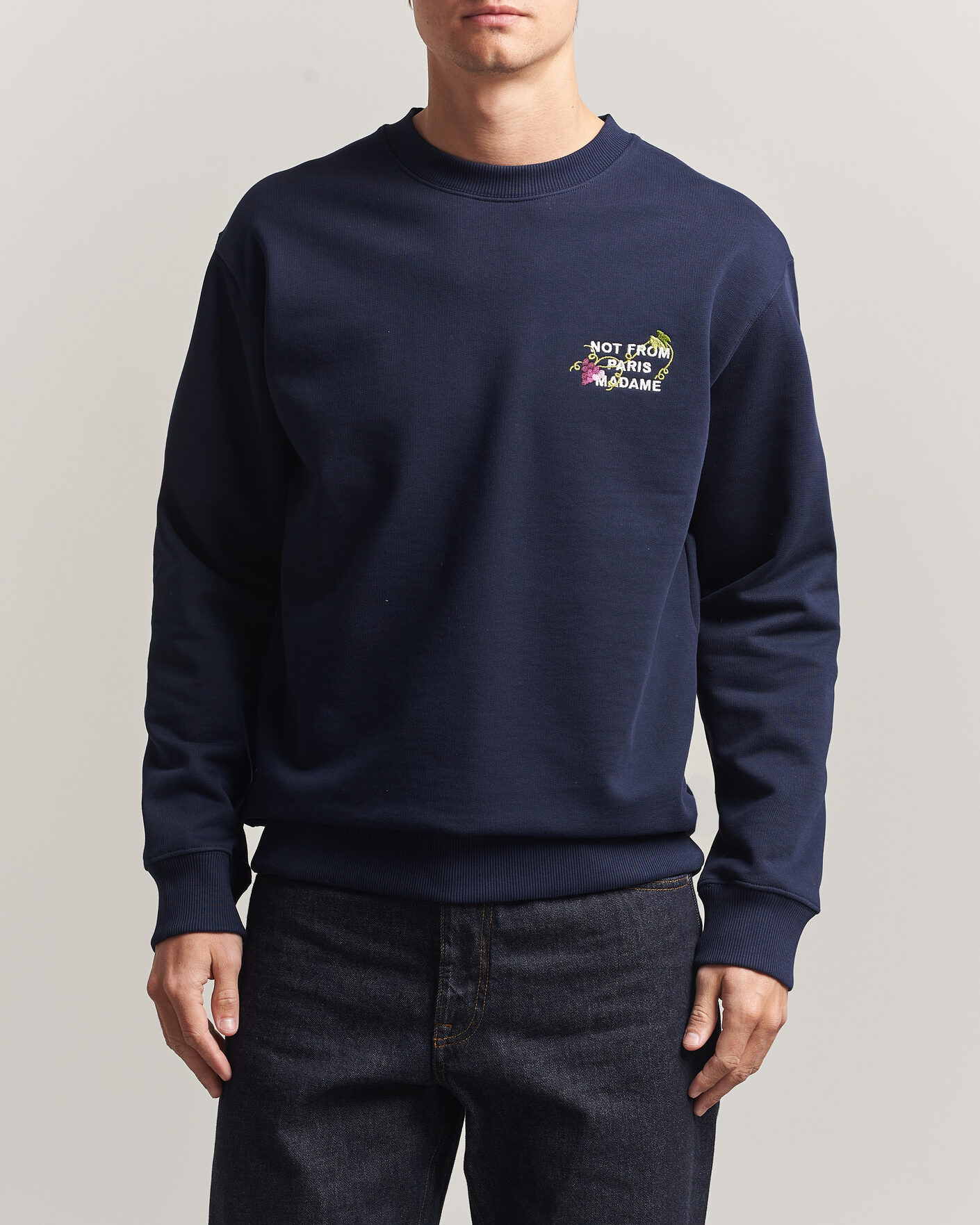 Homme | Pulls Et Tricots | Drôle de Monsieur | Vine Embroidered Slogan Sweatshirt Navy