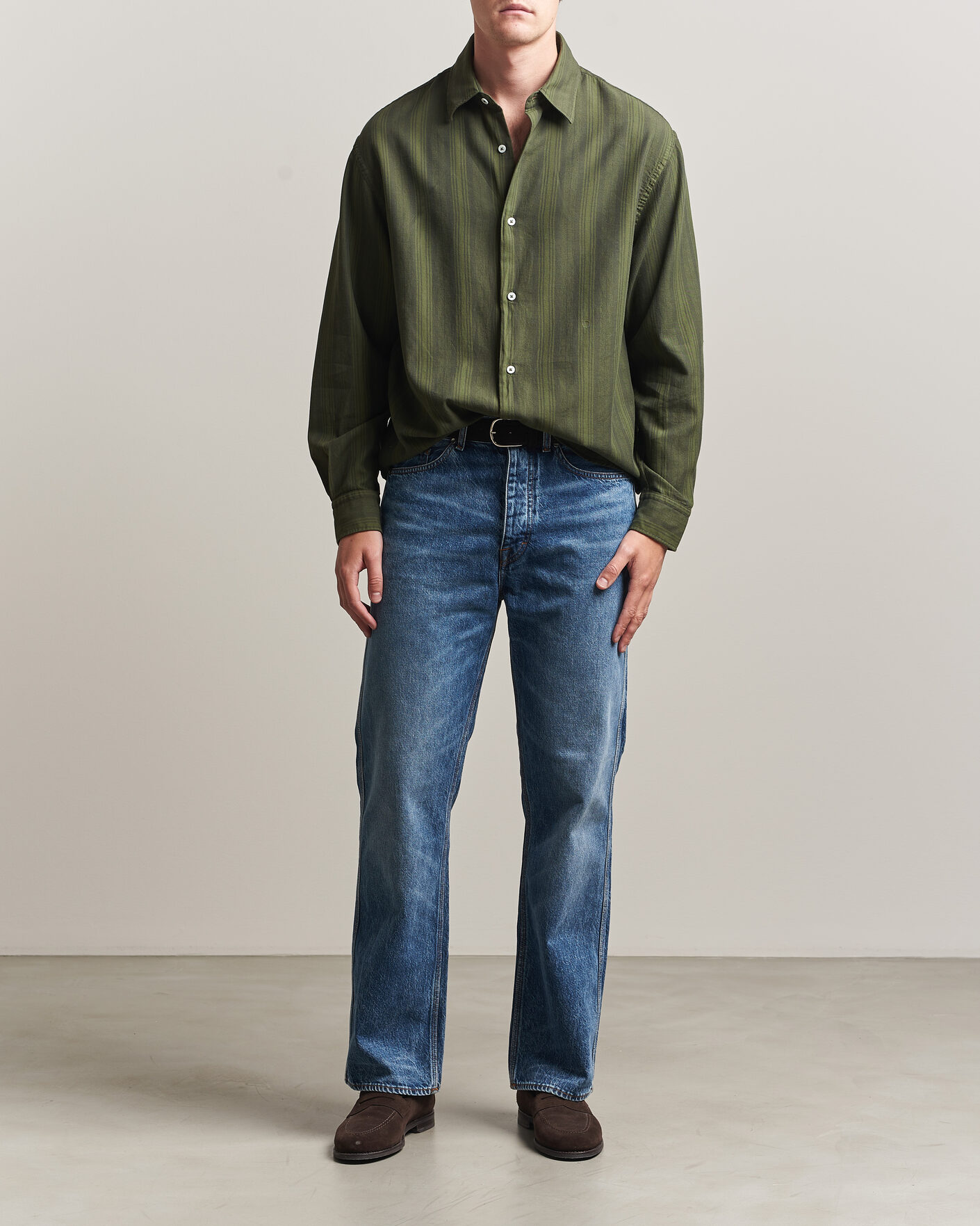 Heren | Overhemden | Massimo Alba | Boxy Striped Cotton Shirt Moss Green