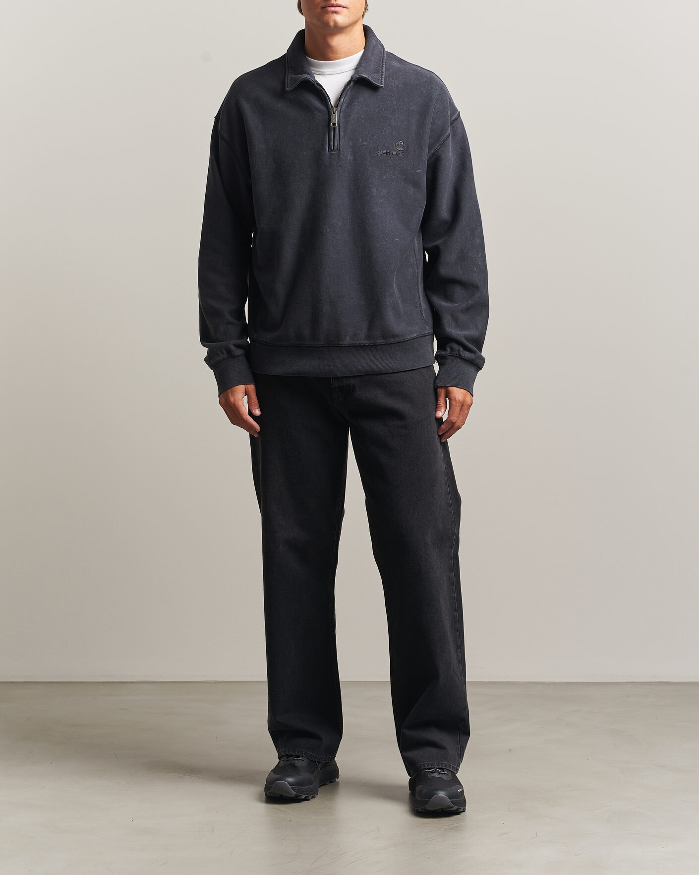 Heren | Truien | Carhartt WIP | Lambert Washed Polo Sweatshirt Black Moon Wash