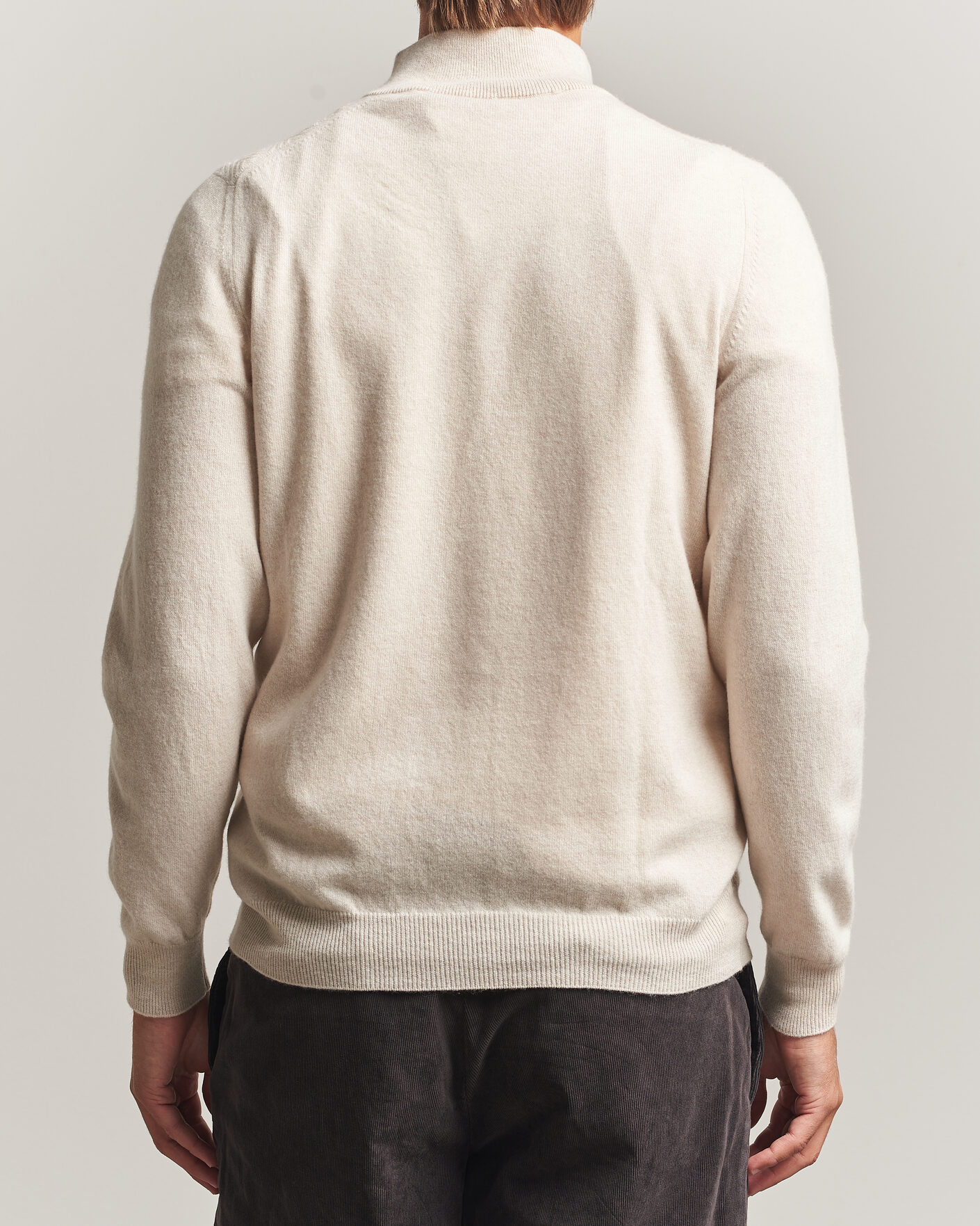 Heren | Truien | Fedeli | Wool/Cashmere Chevron Half Zip Light Beige