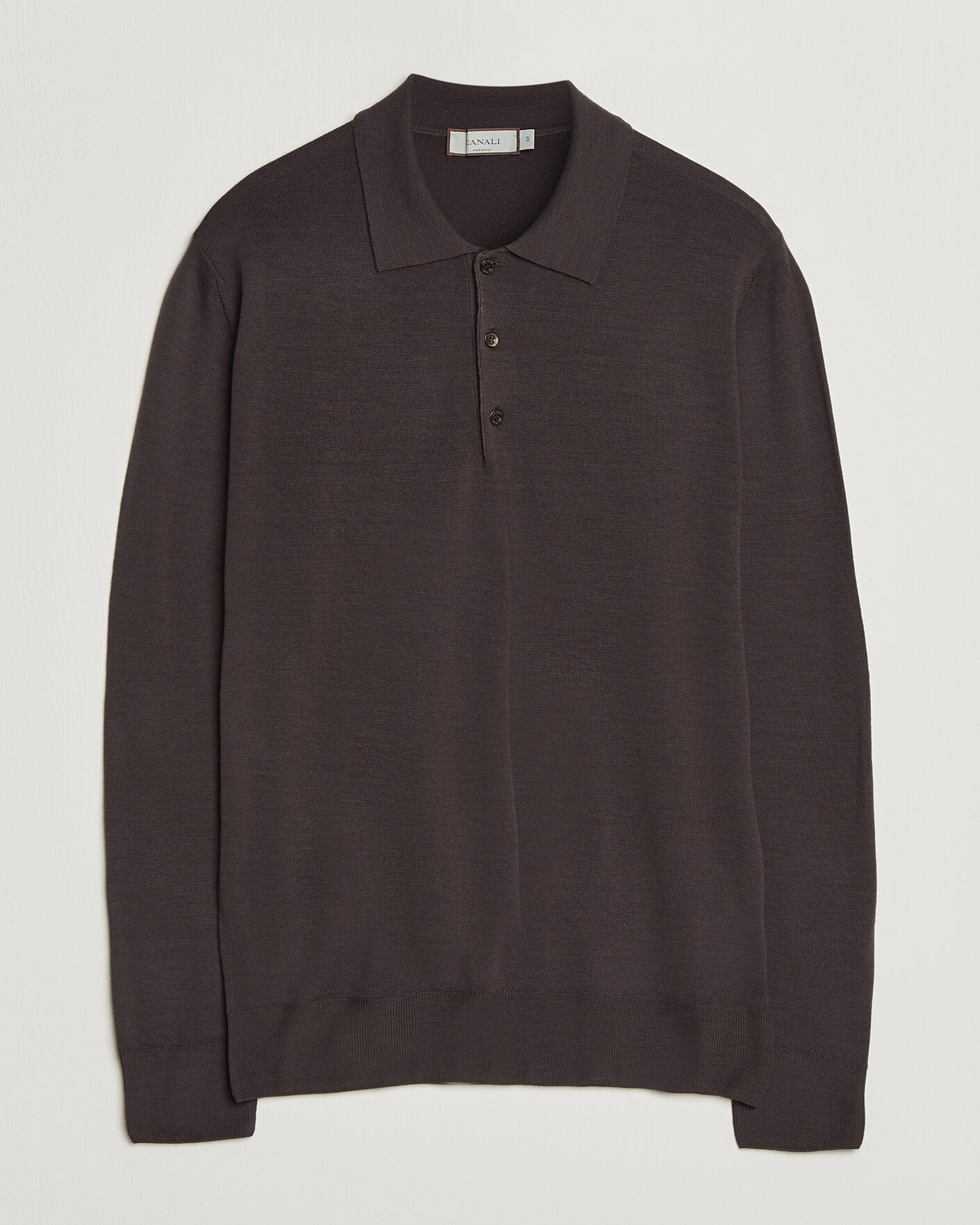 Homme | Pulls Et Tricots | Canali | Merino Wool Long Sleeve Polo Dark Brown