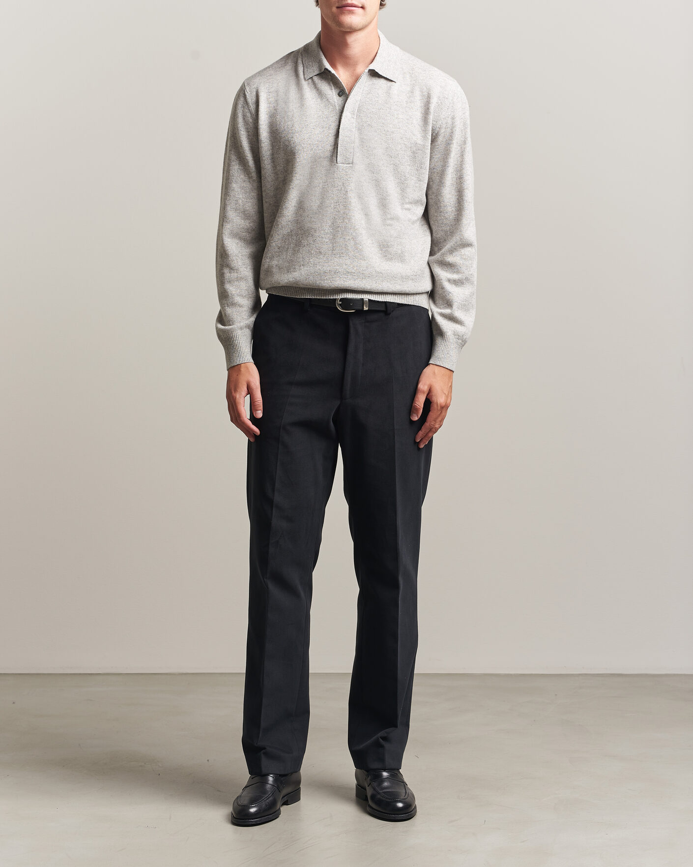 Heren | Truien | Canali | Wool/Cashmere Long Sleeve Polo Light Grey