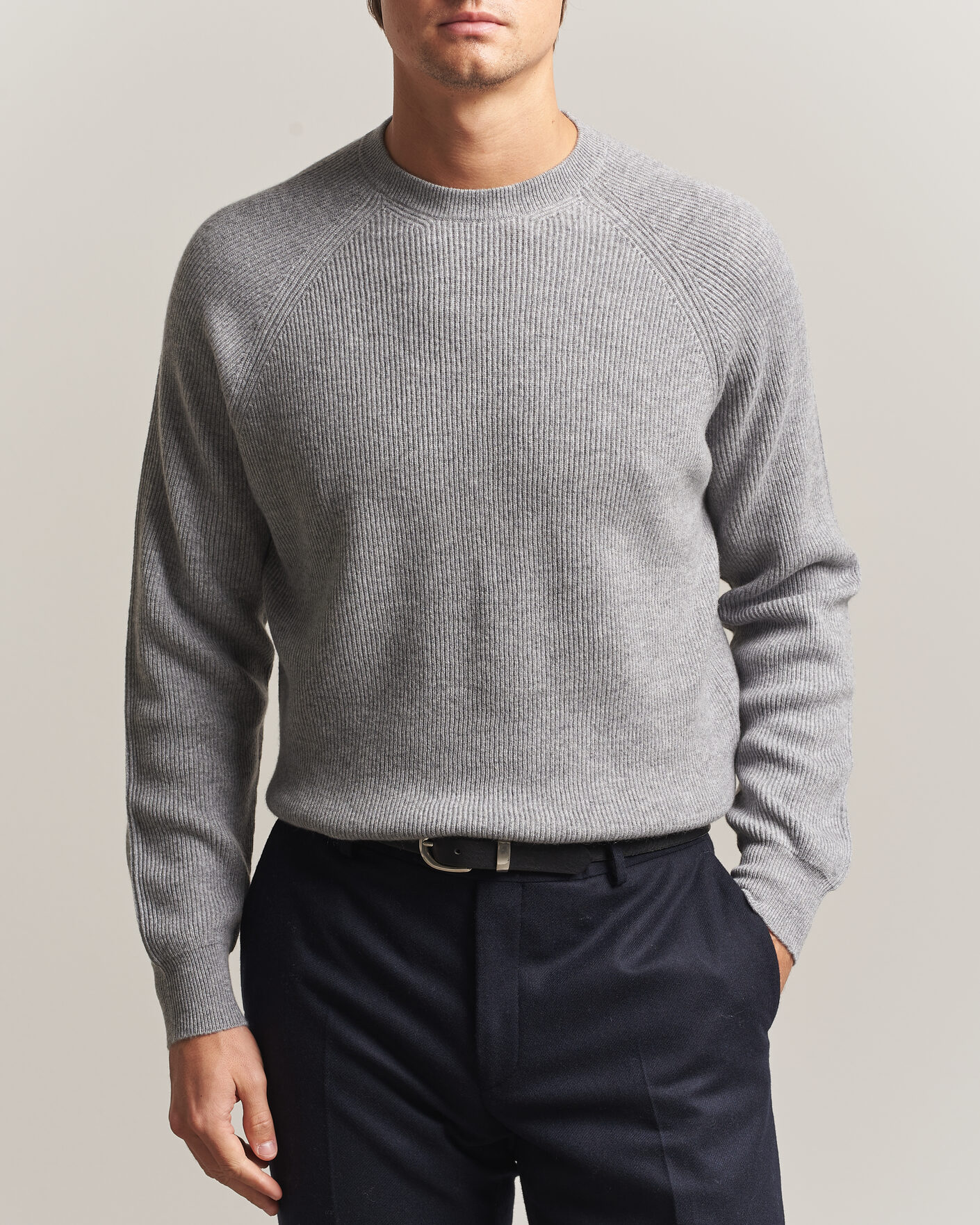 Heren | Truien | Canali | Rib Cashmere Sweater Light Grey