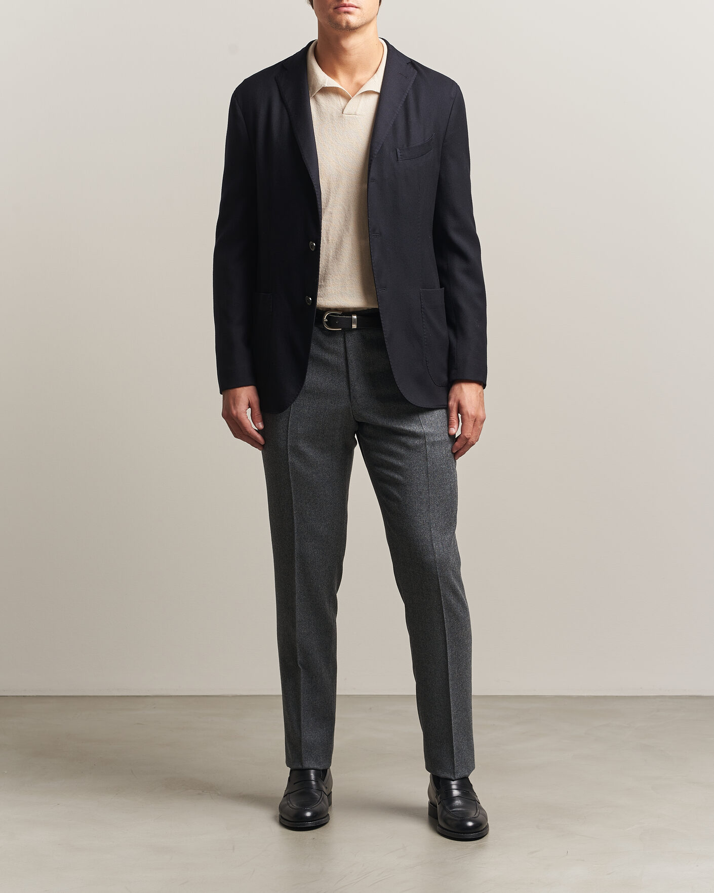 Heren | Broeken | Canali | Slim Fit Flannel Trousers Grey Melange