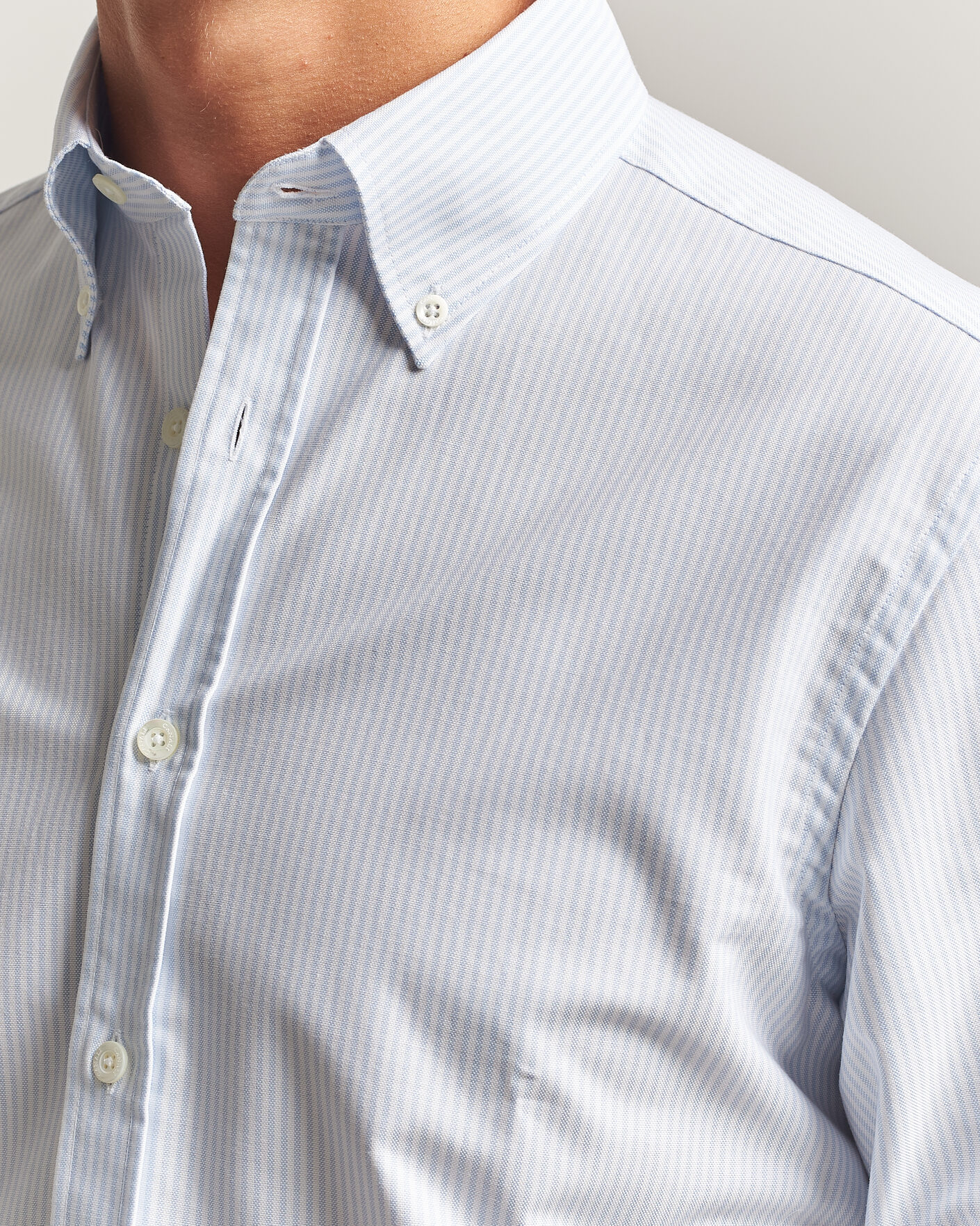 Heren | Overhemden | Canali | Oxford Button Down Shirt Light Blue Stripe
