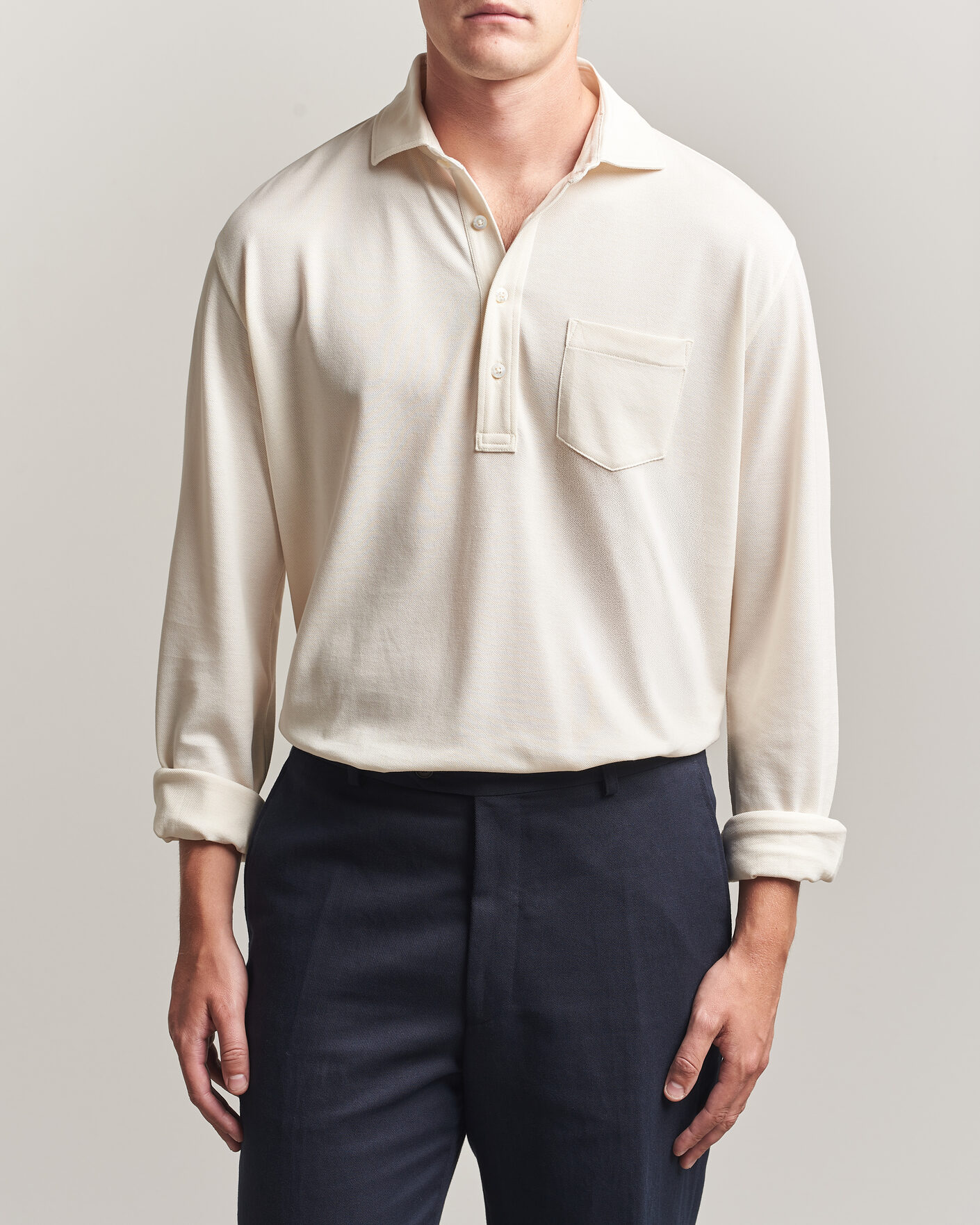 Heren | Polo's | Ralph Lauren Purple Label | Long Sleeve Washed Polo Classic Cream