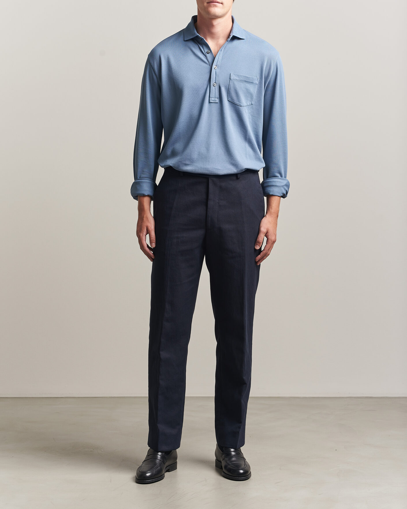 Homme | Polos | Ralph Lauren Purple Label | Long Sleeve Washed Polo Blue Horizon