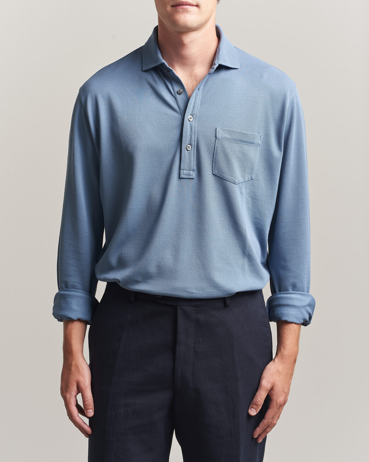 Heren | Polo's | Ralph Lauren Purple Label | Long Sleeve Washed Polo Blue Horizon