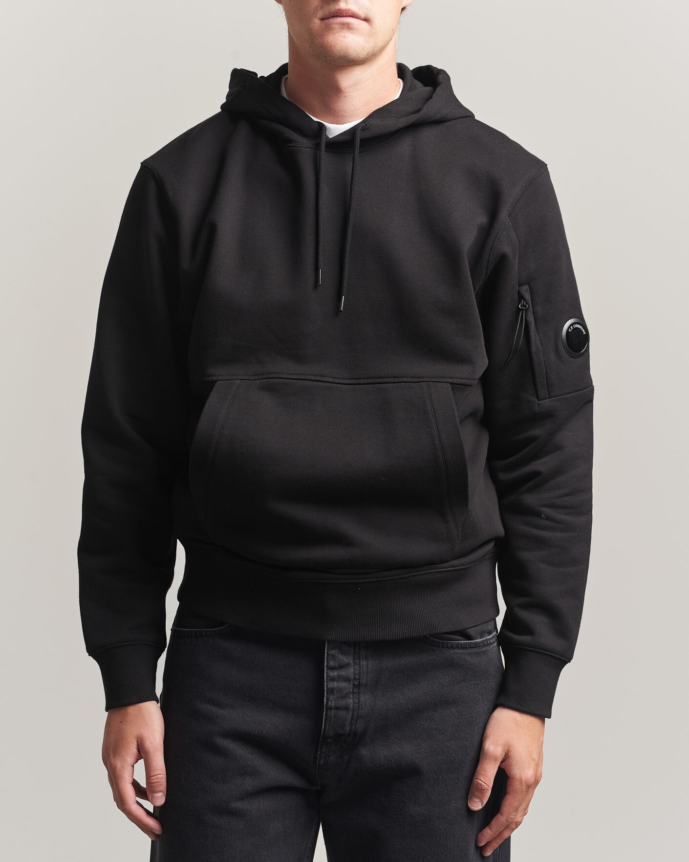 Homme | Pulls Et Tricots | C.P. Company | Diagonal Raised Fleece Lens Hood Black