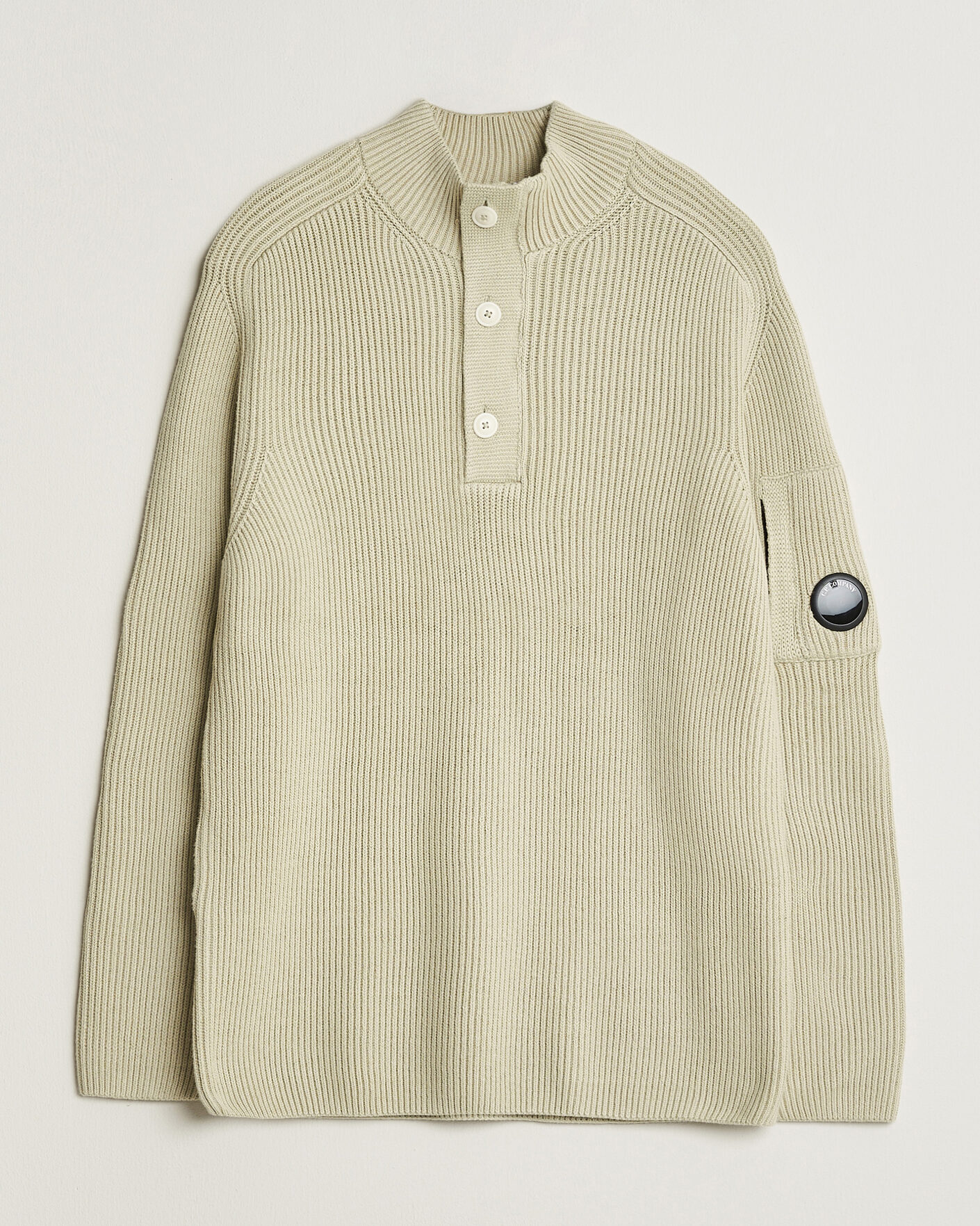 Homme | Pulls Et Tricots | C.P. Company | Full Rib Knitted Cotton Half Button Light Grey