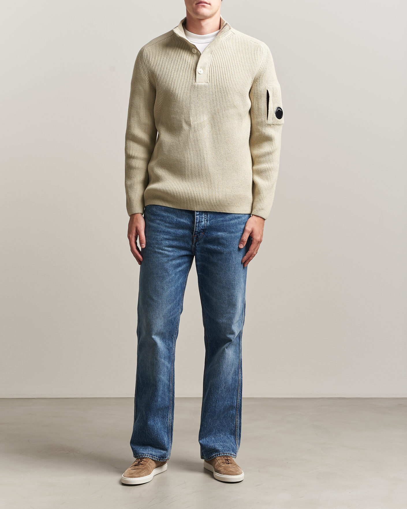 Homme | Pulls Et Tricots | C.P. Company | Full Rib Knitted Cotton Half Button Light Grey