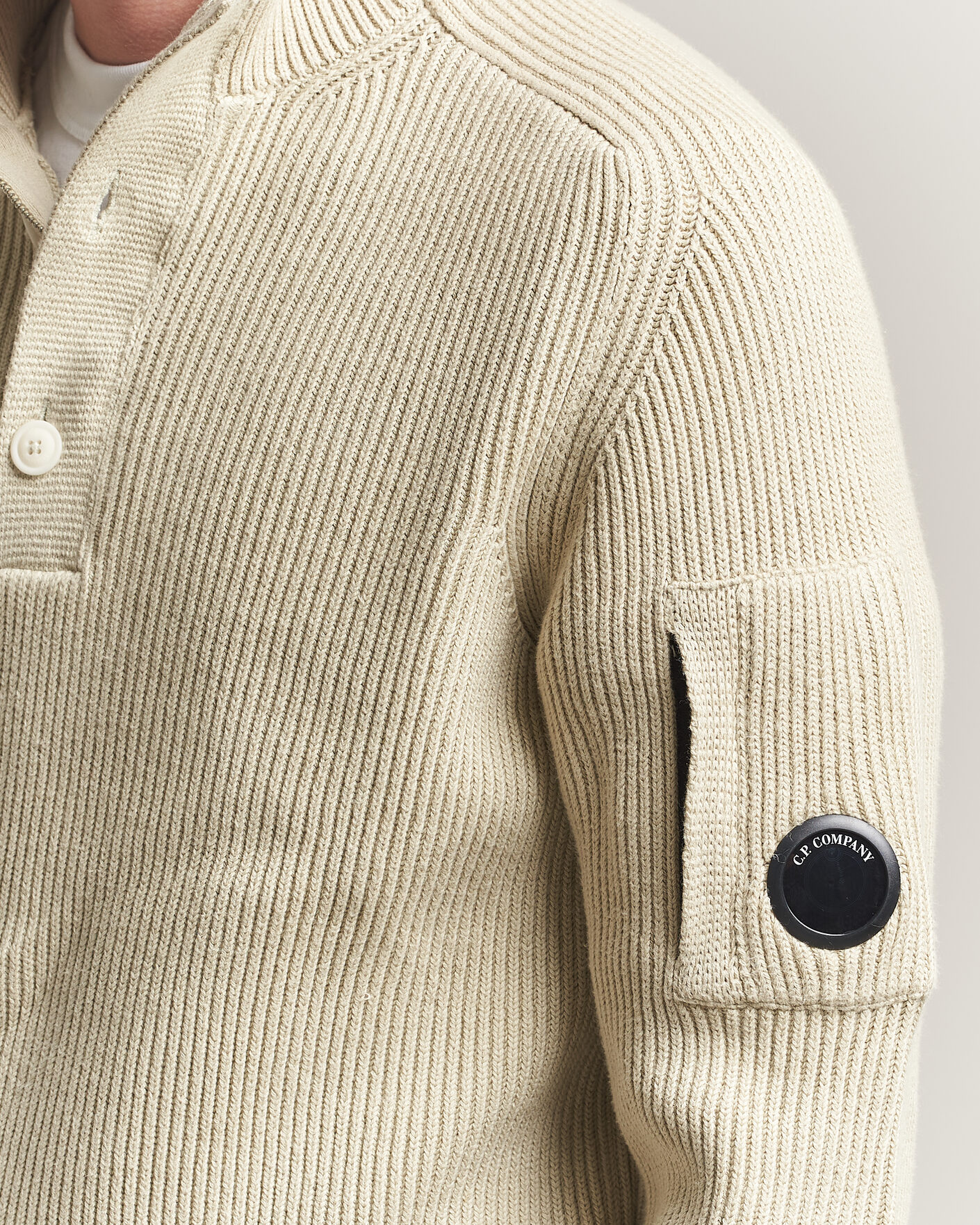 Homme | Pulls Et Tricots | C.P. Company | Full Rib Knitted Cotton Half Button Light Grey