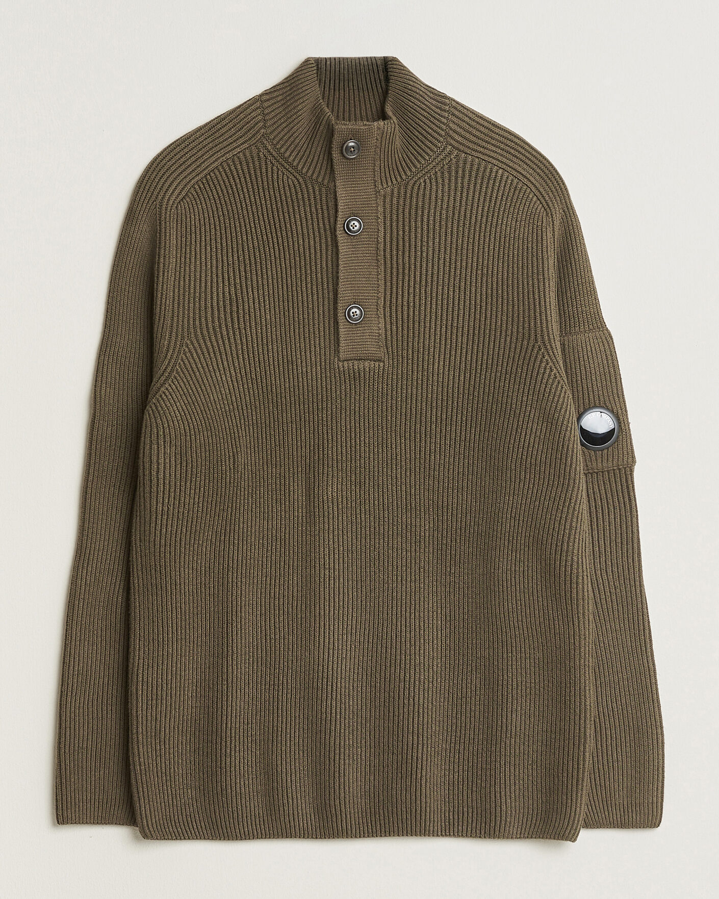 Homme | Pulls Et Tricots | C.P. Company | Full Rib Knitted Cotton Half Button Dark Green