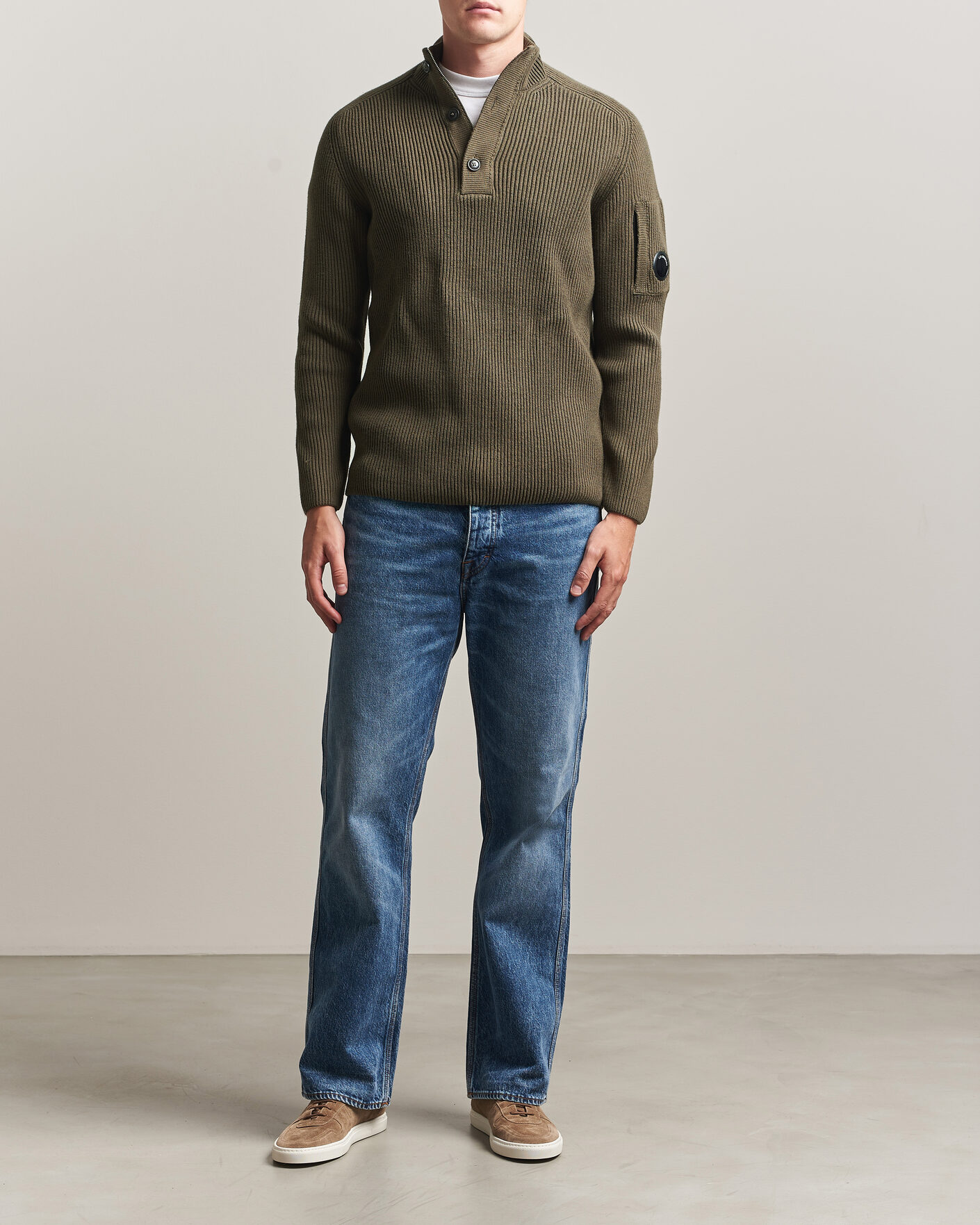 Homme | Pulls Et Tricots | C.P. Company | Full Rib Knitted Cotton Half Button Dark Green