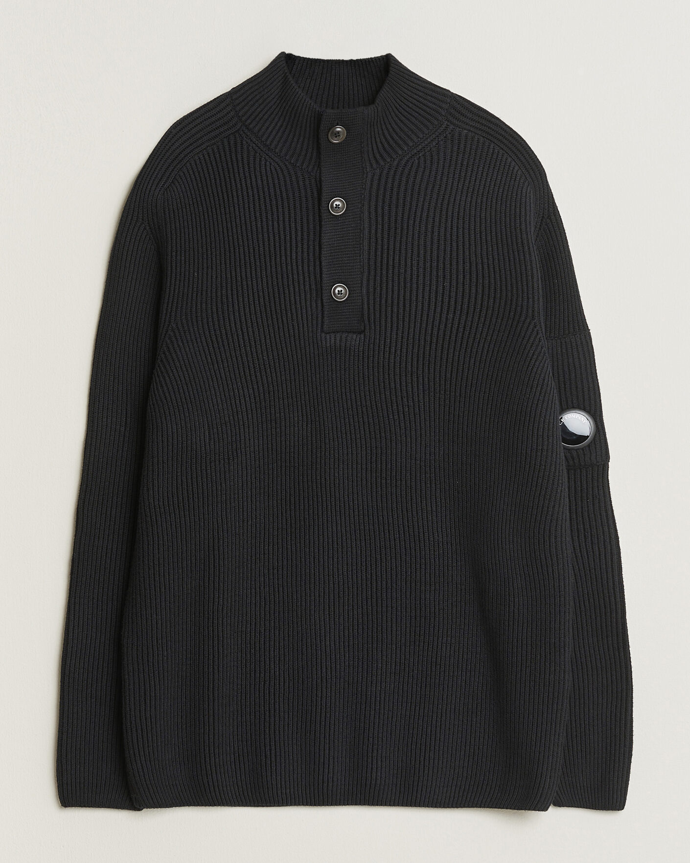 Homme | Pulls Et Tricots | C.P. Company | Full Rib Knitted Cotton Half Button Black