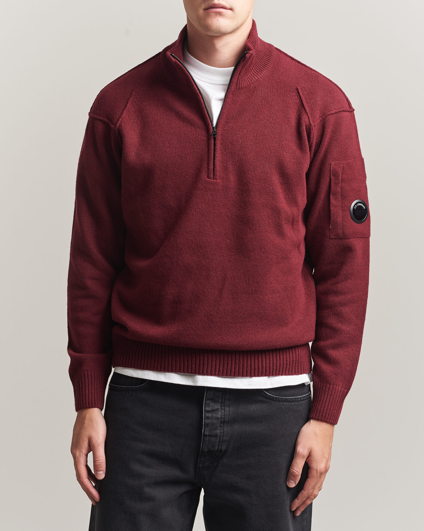 Heren | Truien | C.P. Company | Knitted Lambswool Half-Zip Burgundy
