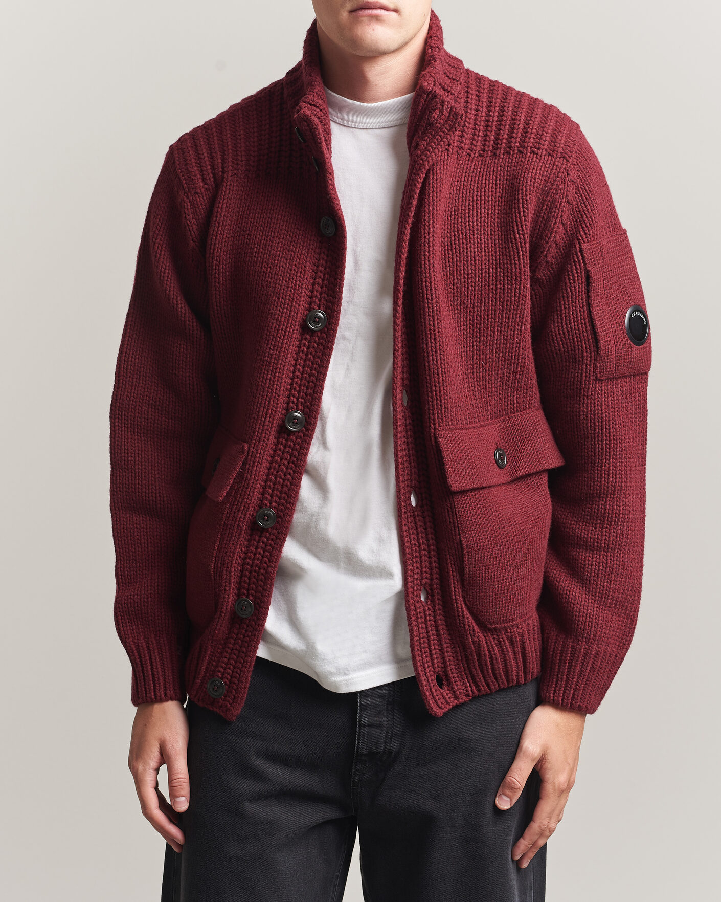 Heren | Truien | C.P. Company | Heavy Lambswool Cardigan Burgundy