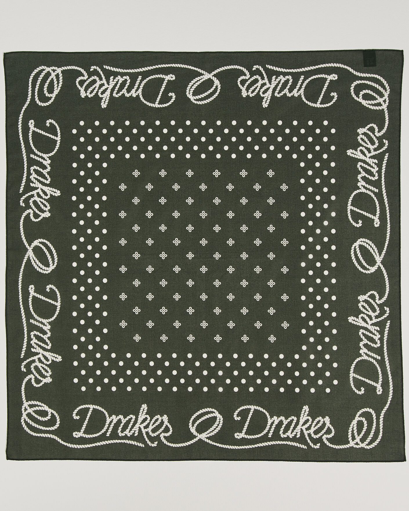 Homme | Écharpes | Drake's | Rope Border Cotton Bandana Green