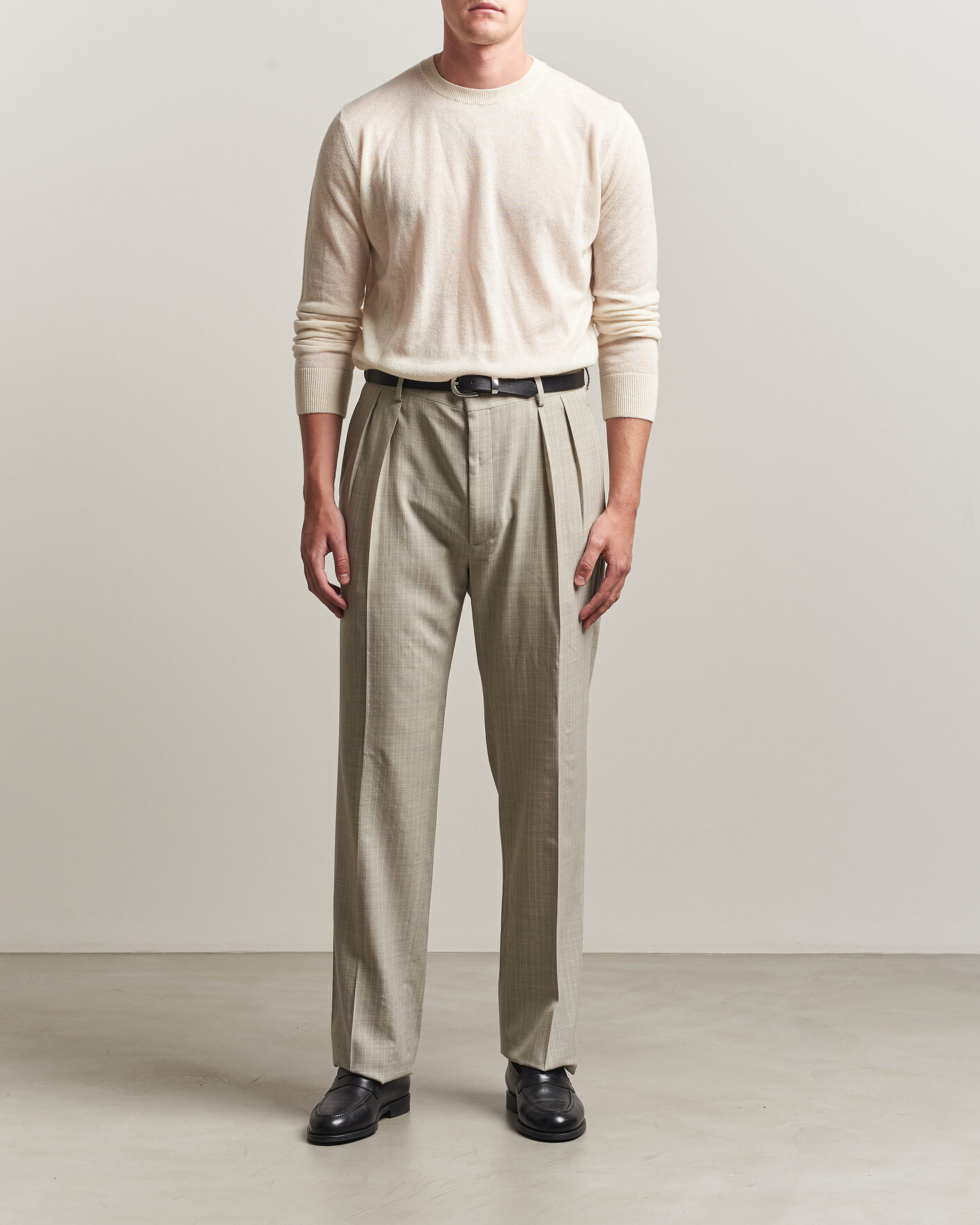 Heren | Broeken | Ralph Lauren Purple Label | Glenn Pinstriped Pleated Wool Trousers Grey
