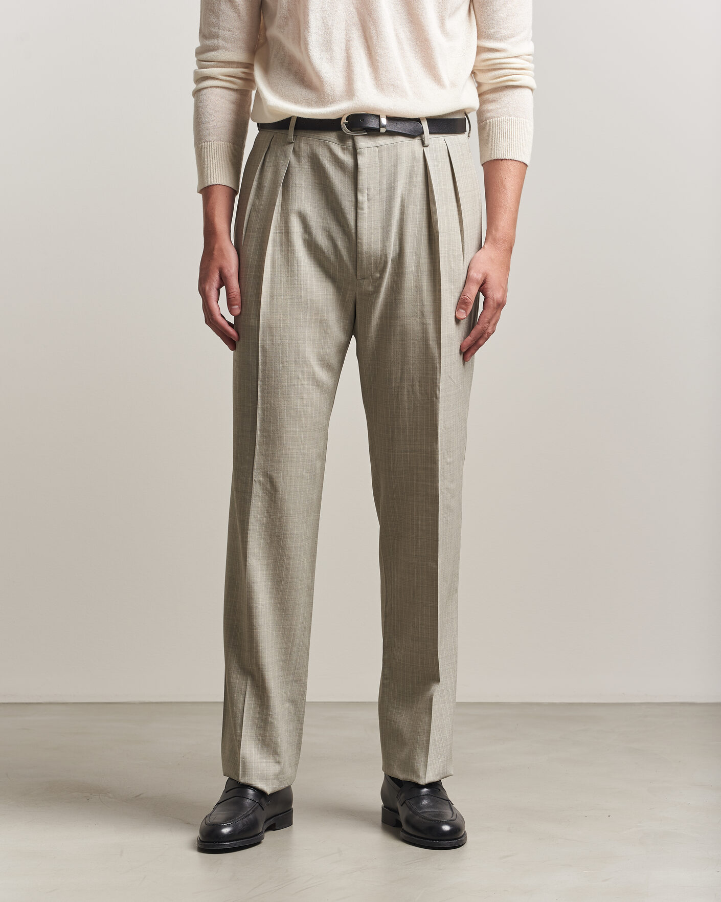 Heren | Broeken | Ralph Lauren Purple Label | Glenn Pinstriped Pleated Wool Trousers Grey