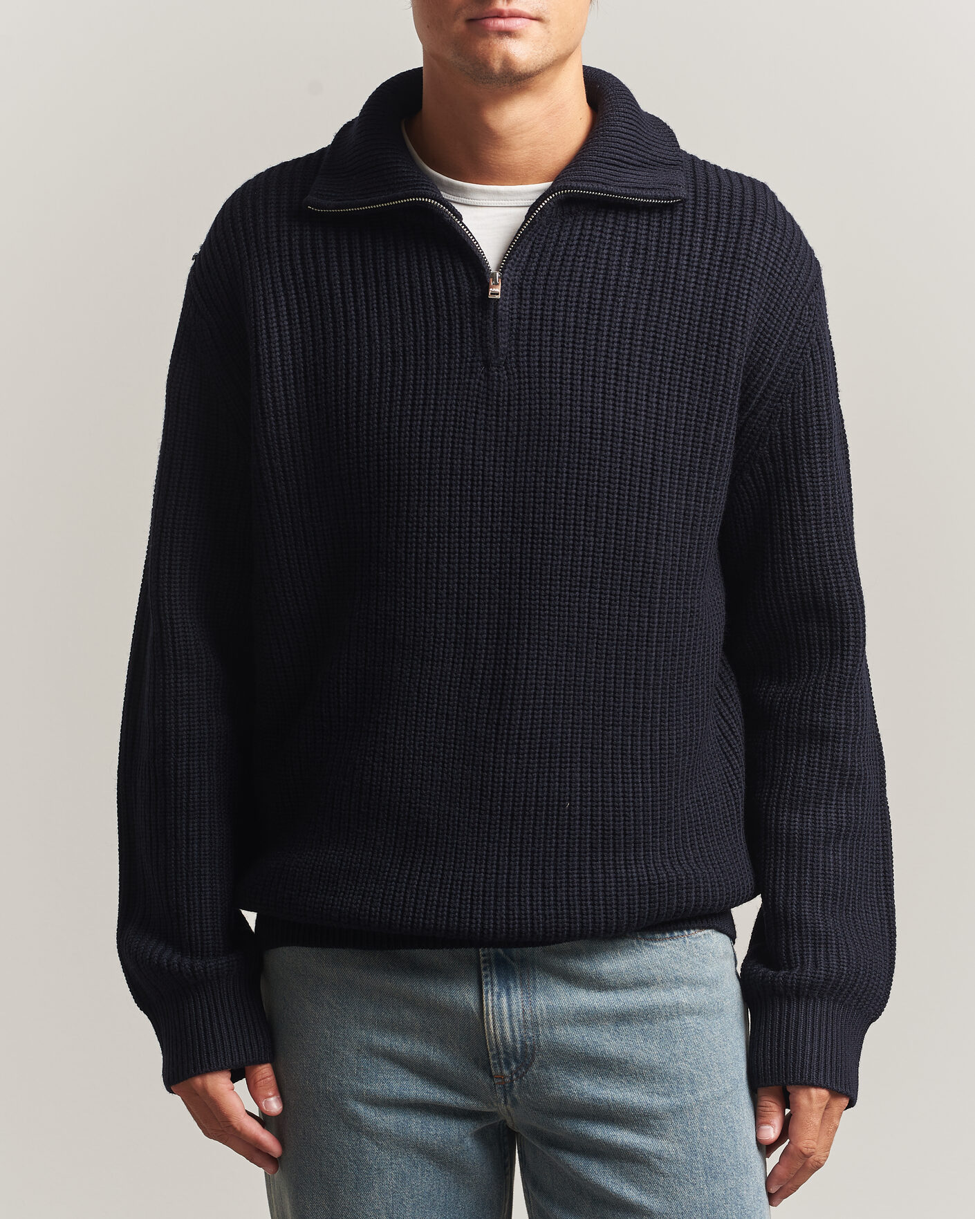 Homme | Pulls Et Tricots | A.P.C. | Daniel Wool Rib Knitted Half Zip Dark Navy