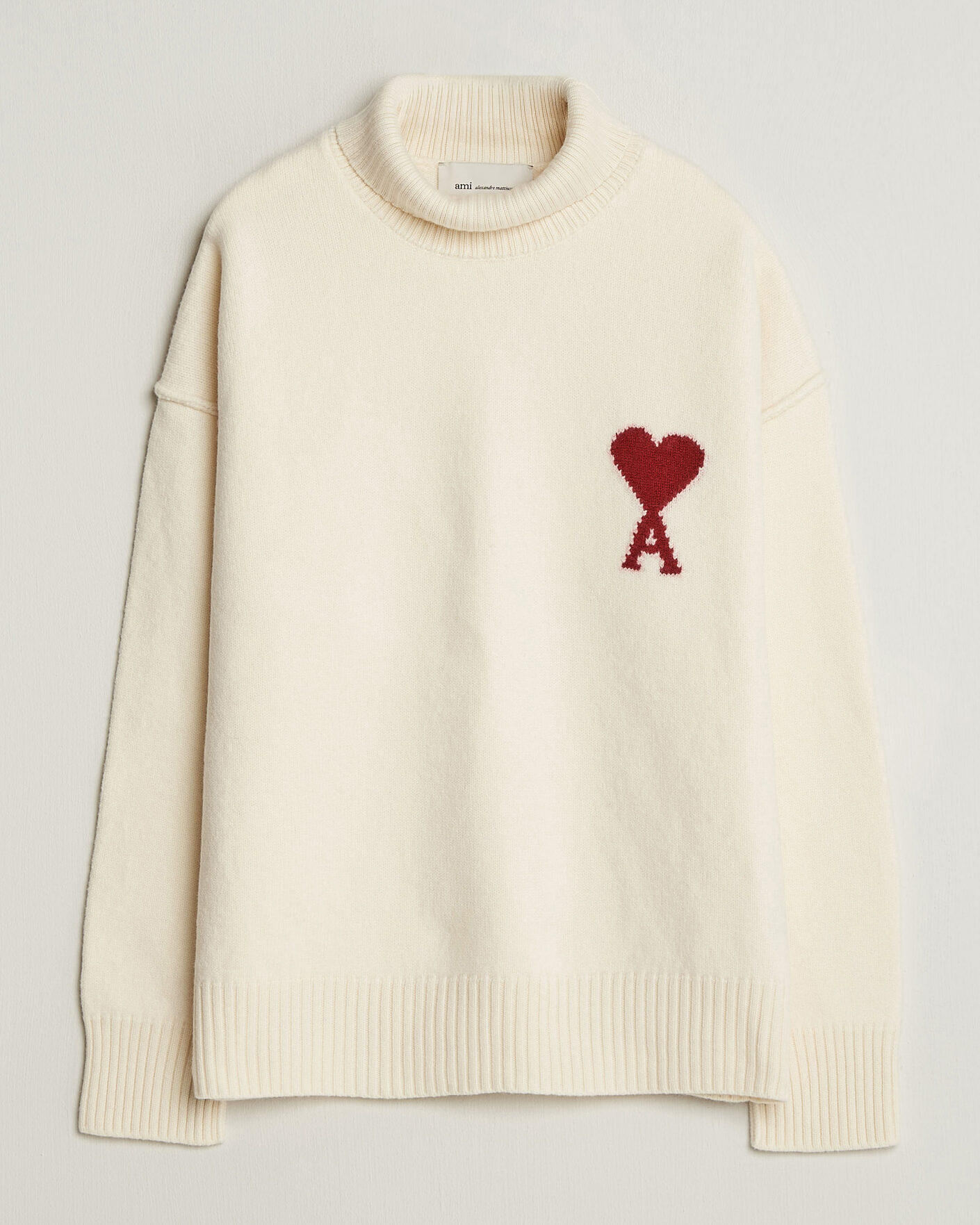 Heren | Truien | AMI | Big Heart Logo Wool Knitted Polo Ecru