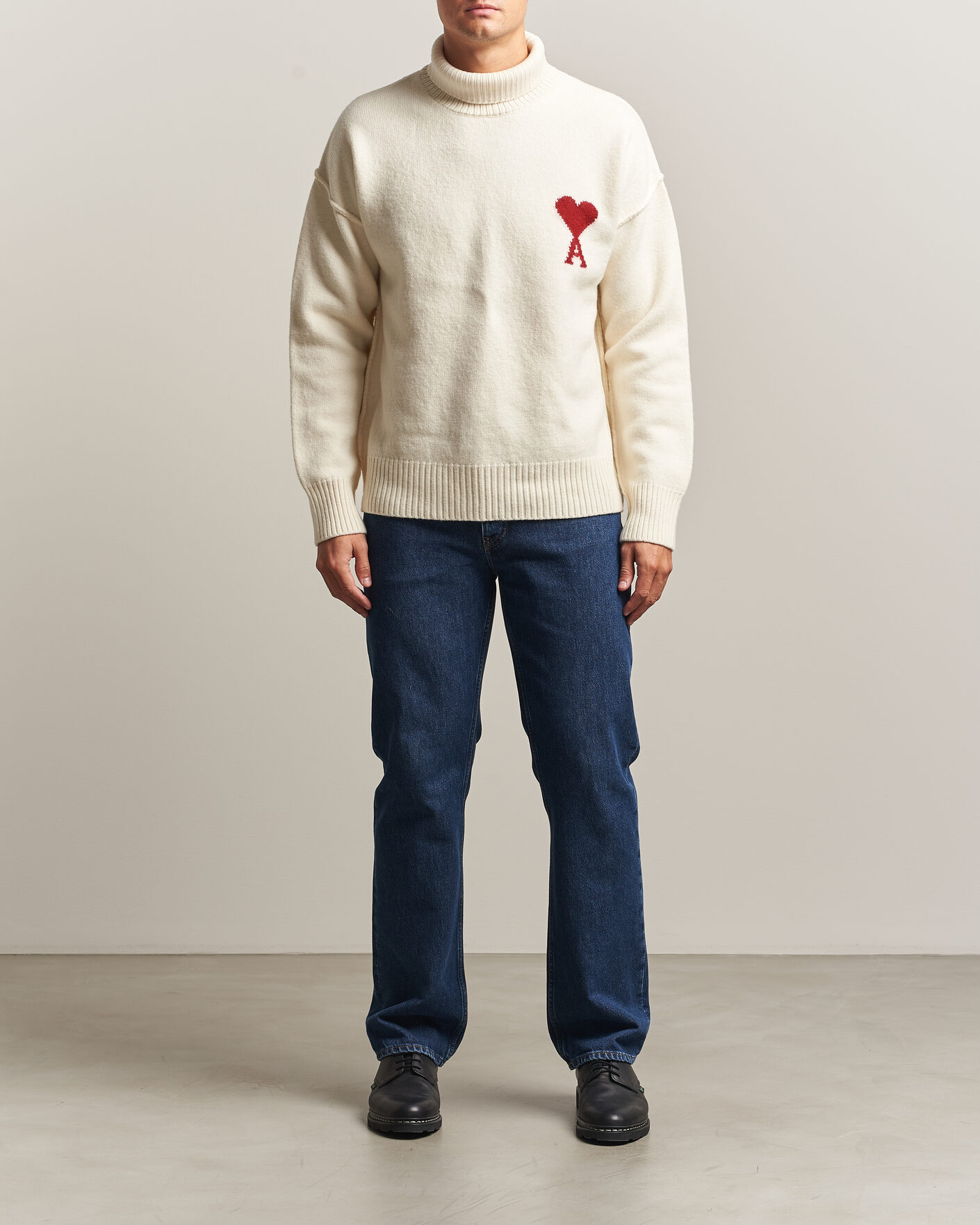 Heren | Truien | AMI | Big Heart Logo Wool Knitted Polo Ecru