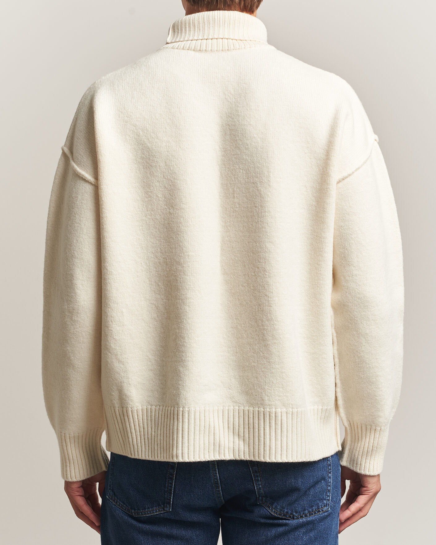 Heren | Truien | AMI | Big Heart Logo Wool Knitted Polo Ecru