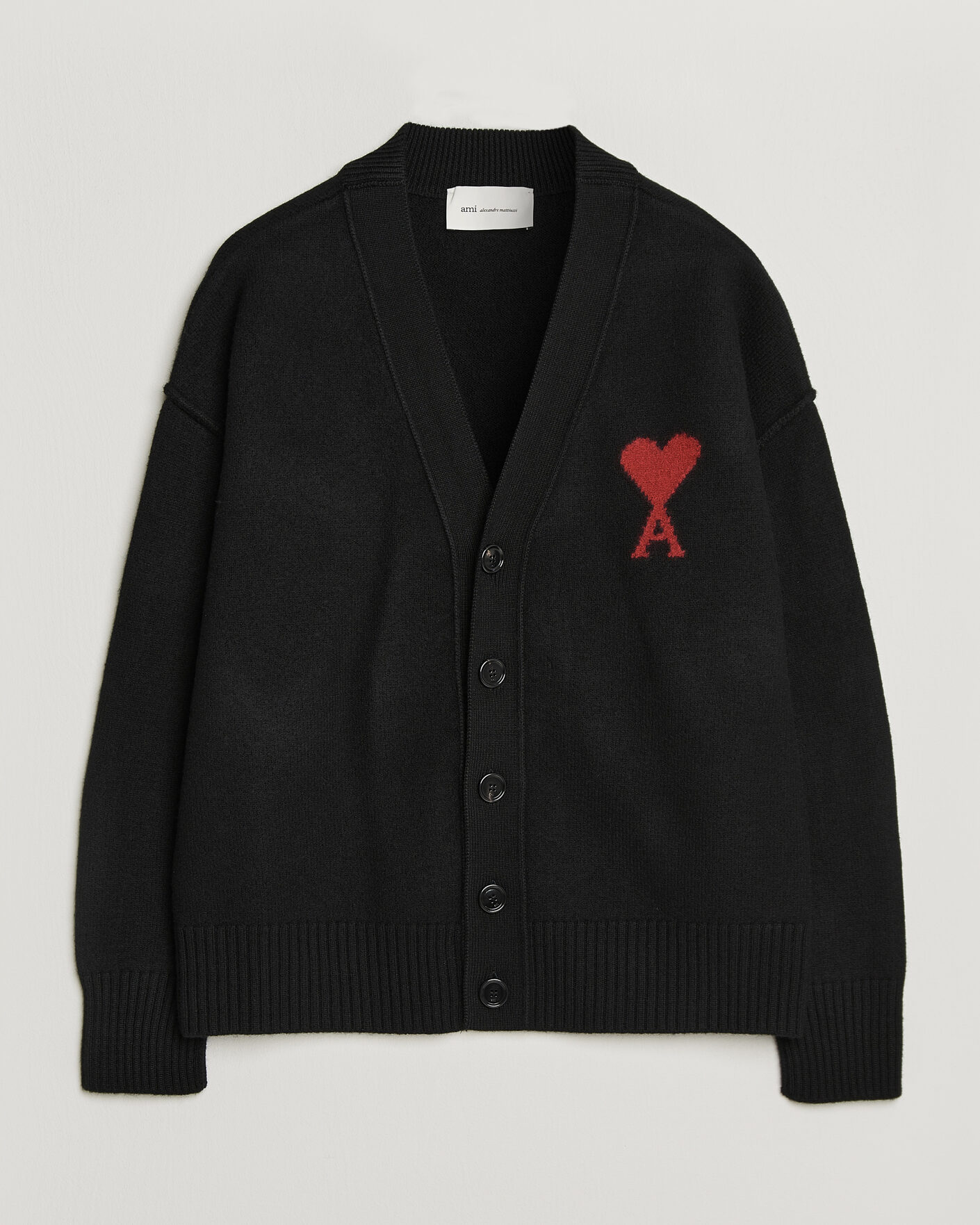 Heren | Truien | AMI | Big Heart Logo Wool Knitted Cardigan Black