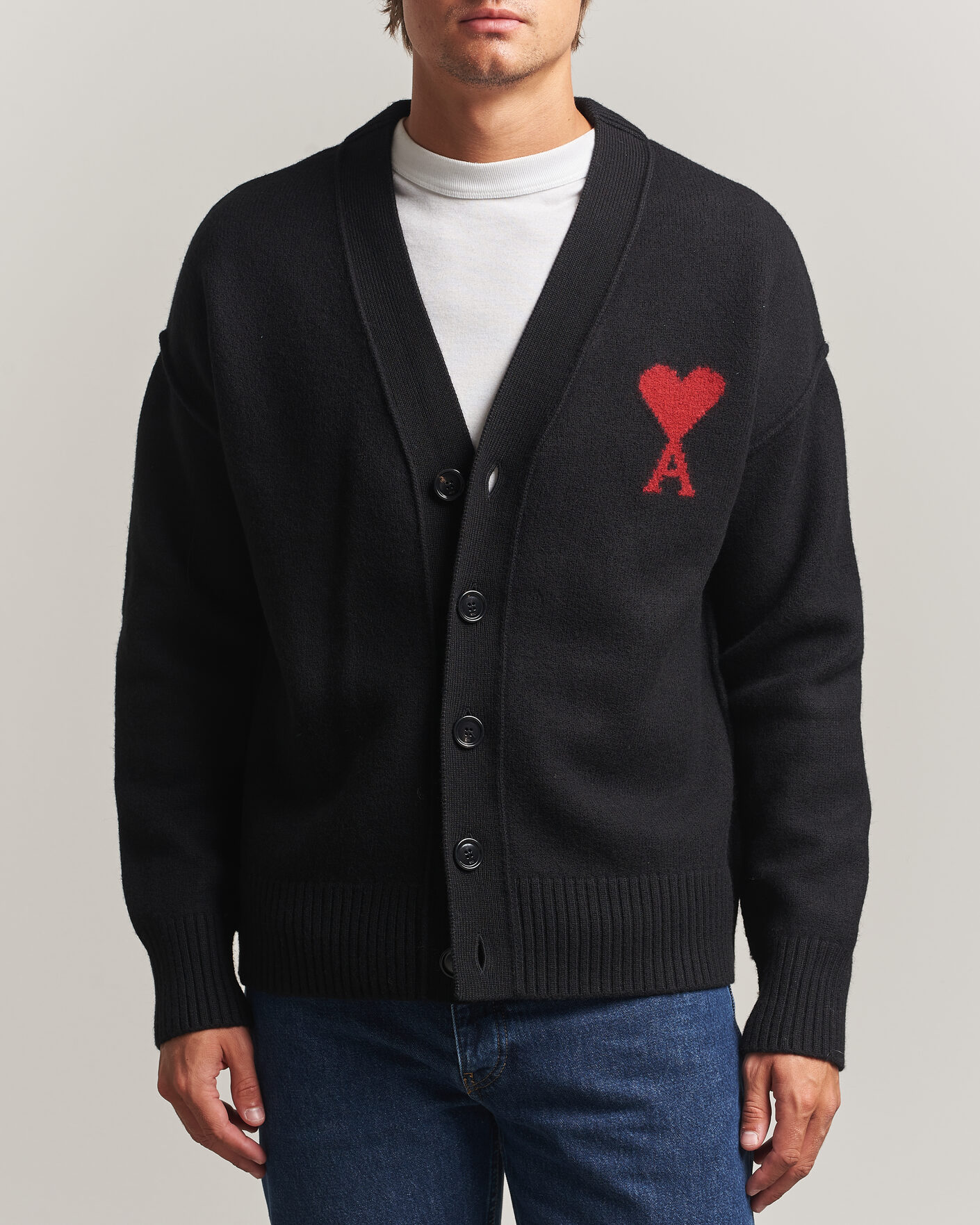 Heren | Truien | AMI | Big Heart Logo Wool Knitted Cardigan Black
