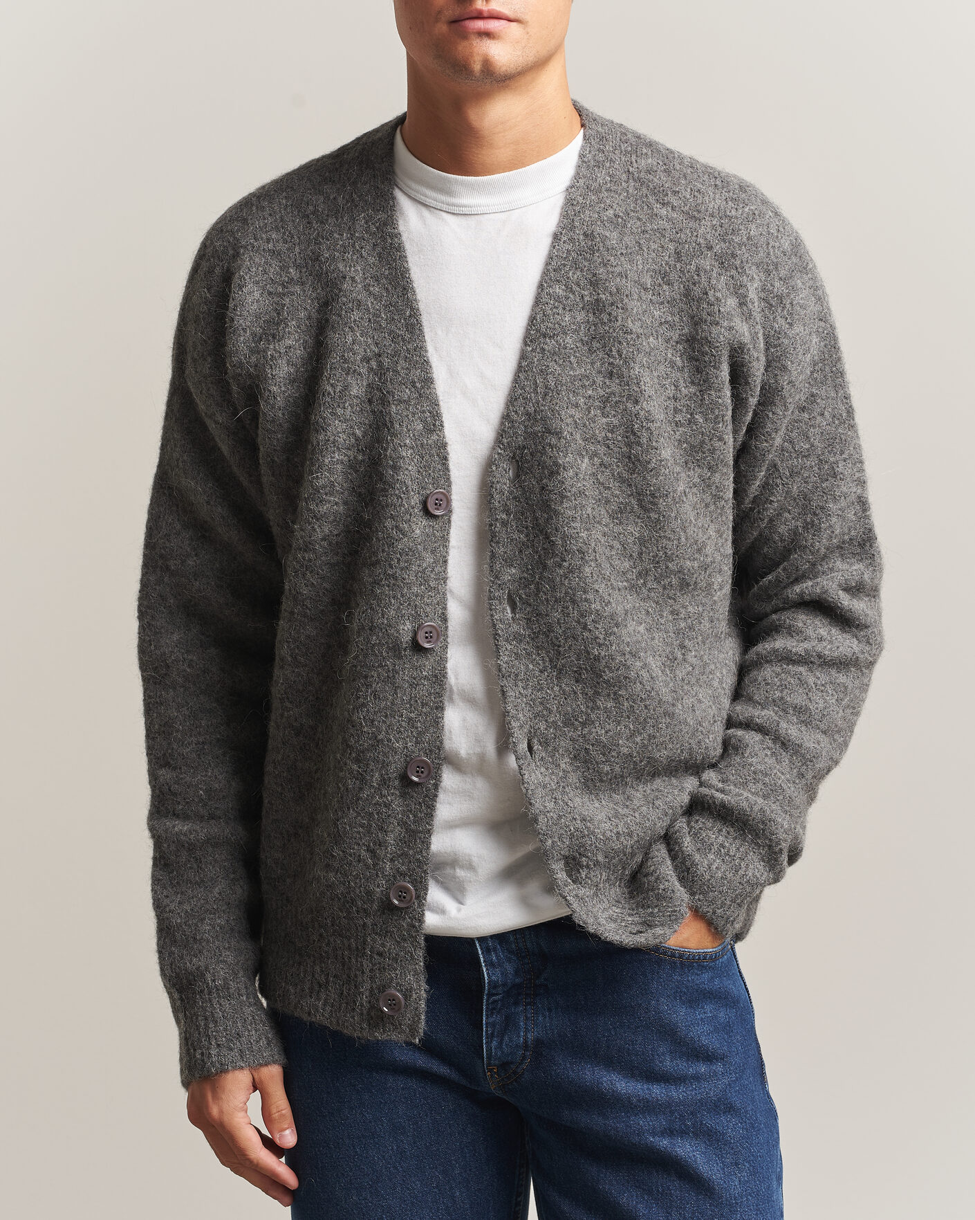 Heren | Truien | AMI | Signature Logo Wool Knitted Cardigan Grey Melange