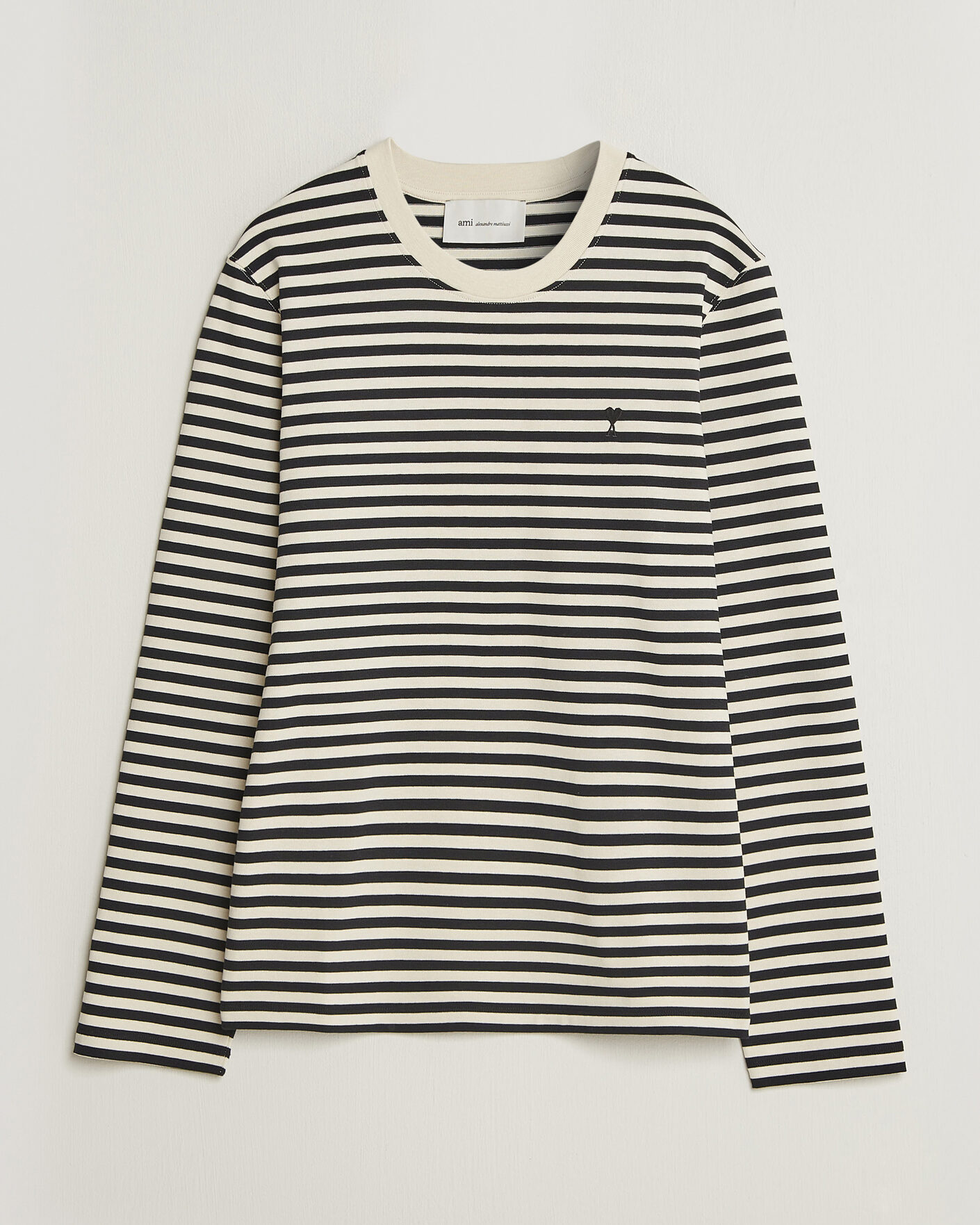 Homme | T-shirts | AMI | Black Heart Logo Striped Long Sleeve T-Shirt Black/Ivory