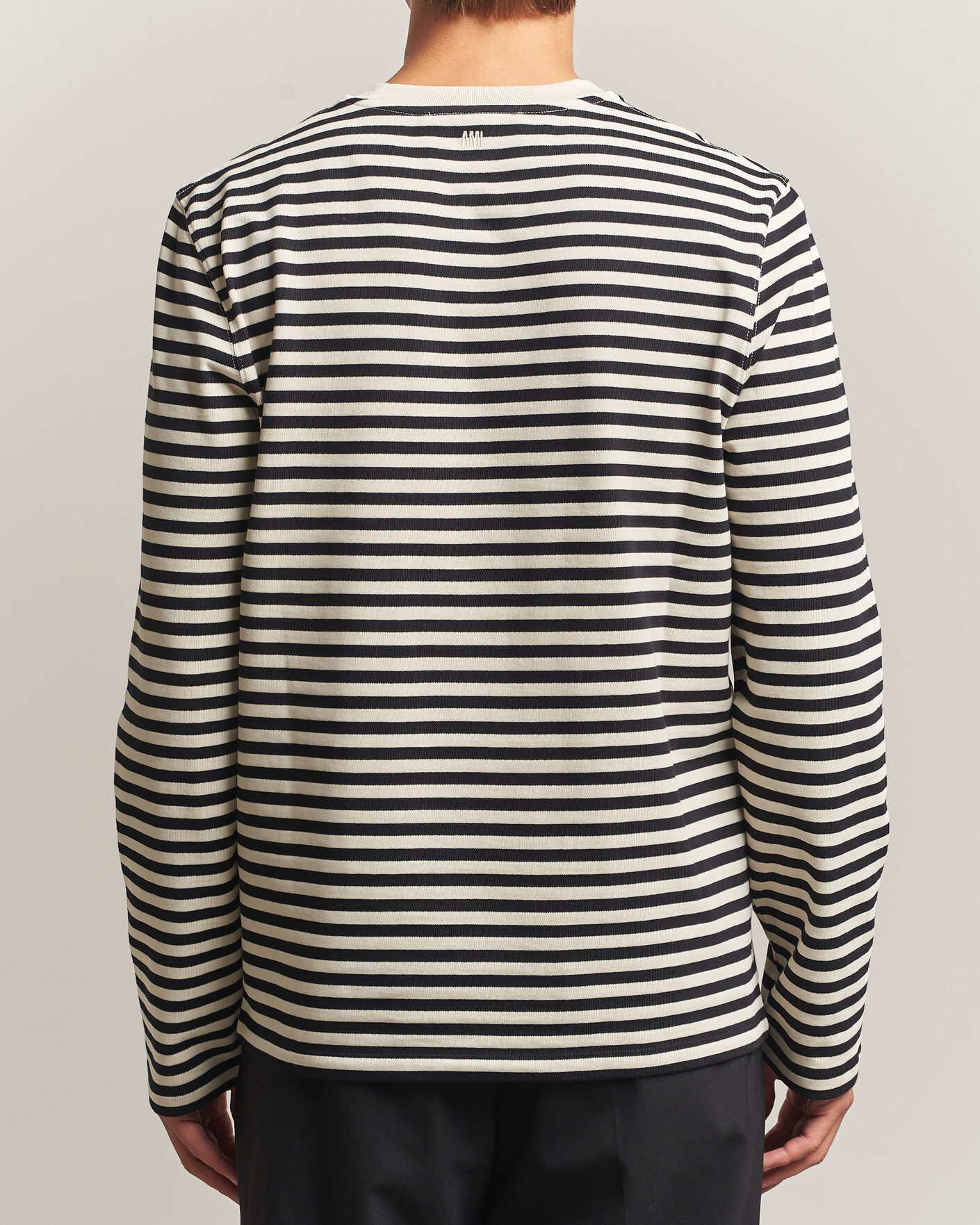 Homme | T-shirts | AMI | Black Heart Logo Striped Long Sleeve T-Shirt Black/Ivory