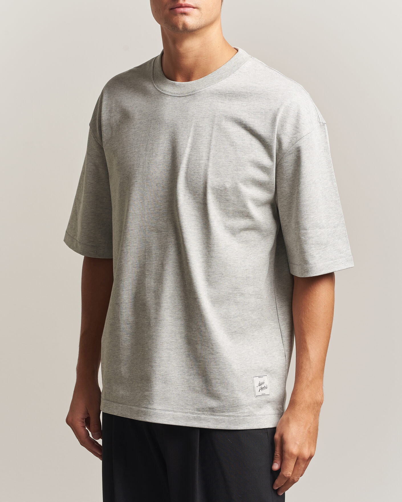 Heren | T-shirts | AMI | Heritage Logo T-Shirt Light Grey Melange