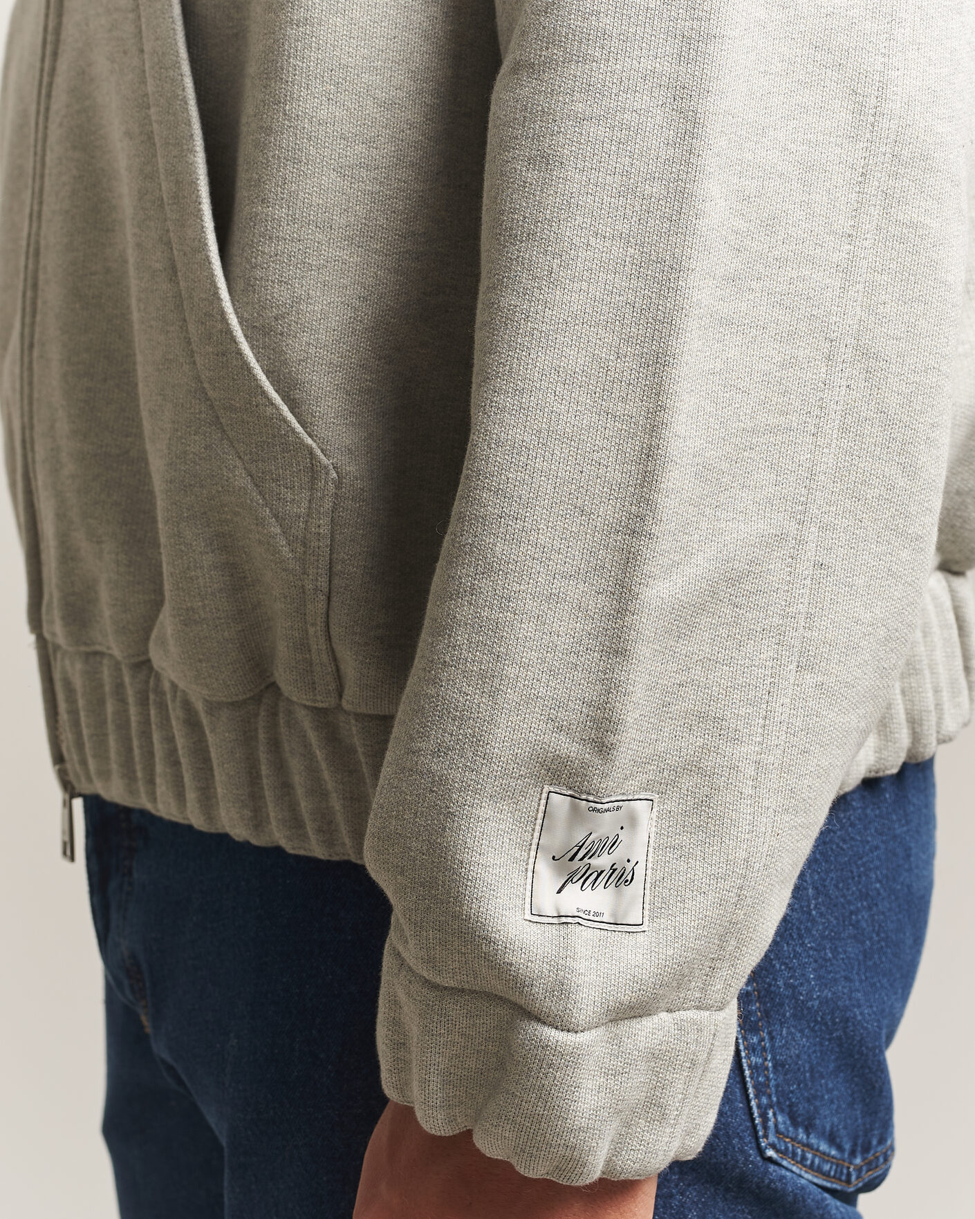 Homme | Pulls Et Tricots | AMI | Heritage Logo Full Zip Hoodie Light Grey Melange
