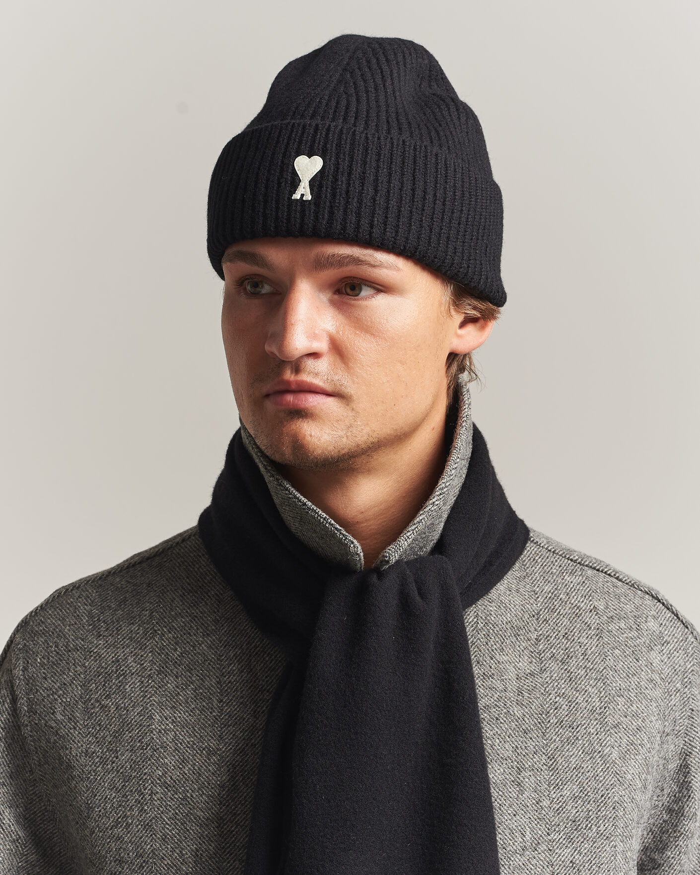 Heren | Mutsen | AMI | Contrasted Heart Logo Beanie Black
