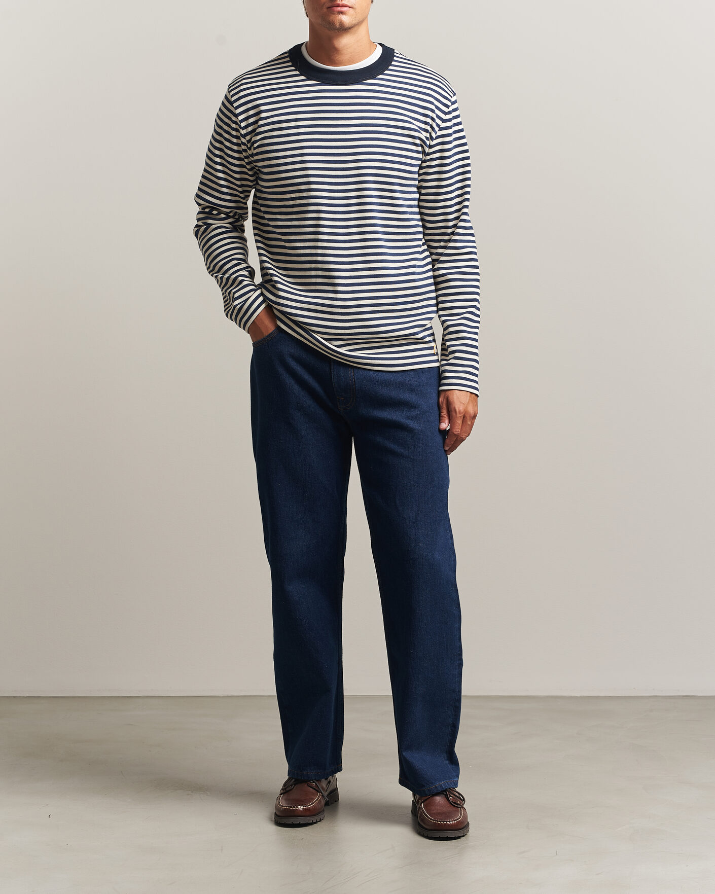 Homme | T-shirts | Armor-lux | Héritage Striped Long Sleeve T-Shirt Marine/Milk