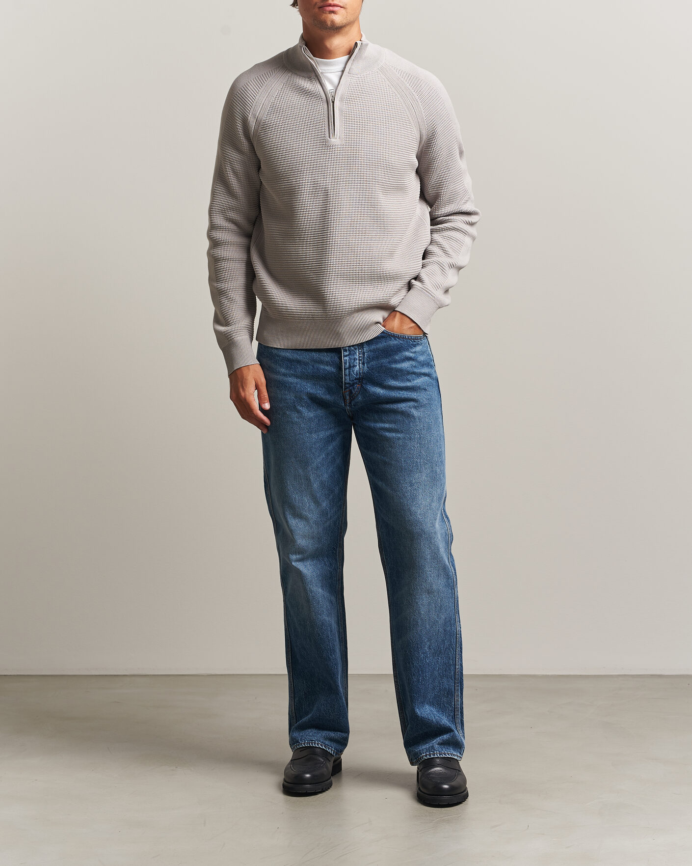 Homme | Pulls Et Tricots | Belstaff | Bradwell Cotton Knitted Quarter Zip Concrete