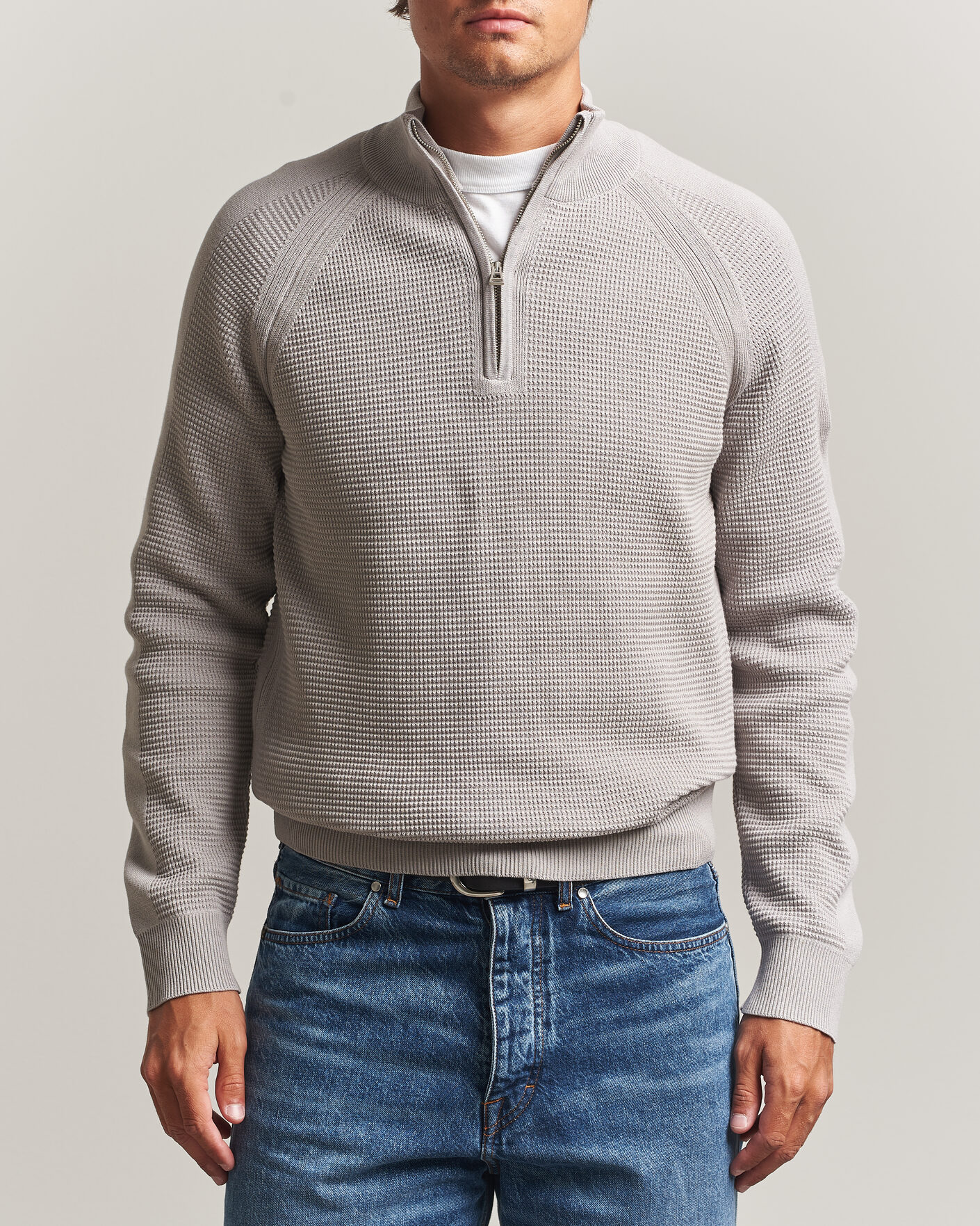 Homme | Pulls Et Tricots | Belstaff | Bradwell Cotton Knitted Quarter Zip Concrete
